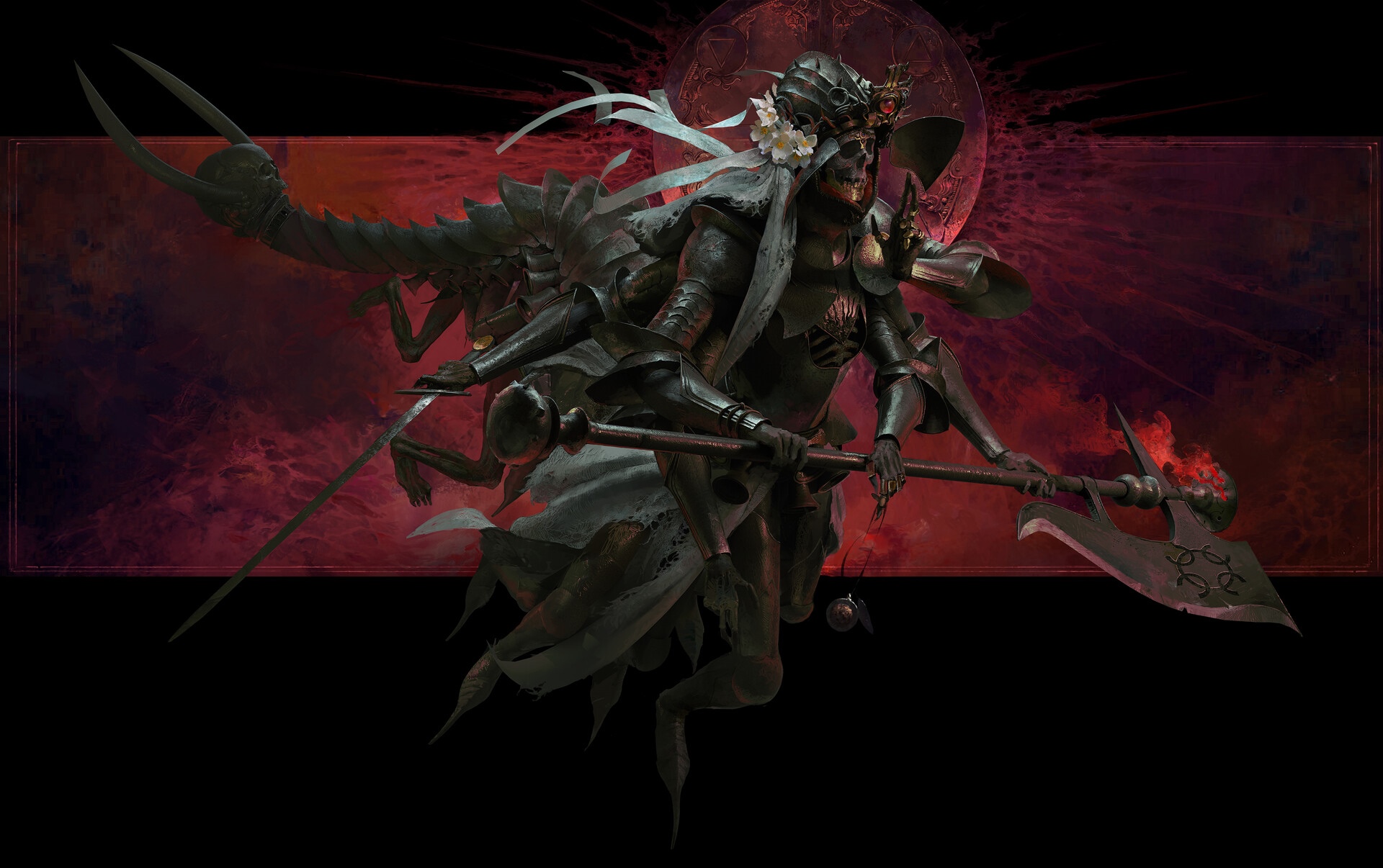Dark fantasy warrior with skull and axe HD Wallpaper