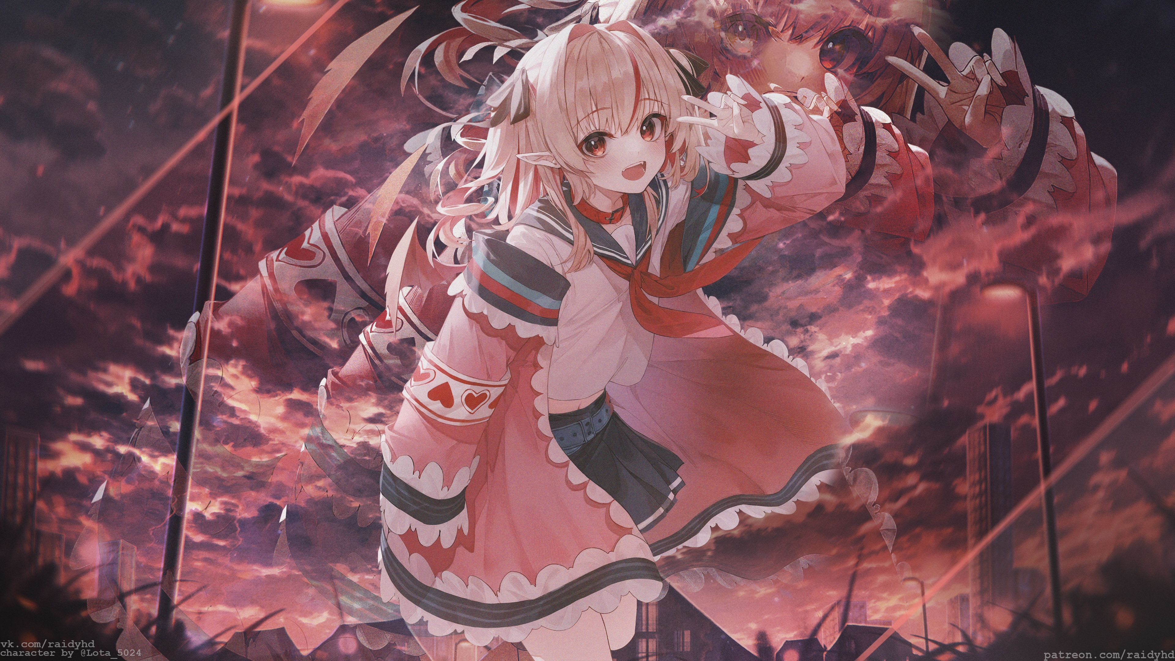 4K anime girl with horns and dragon HD Wallpaper