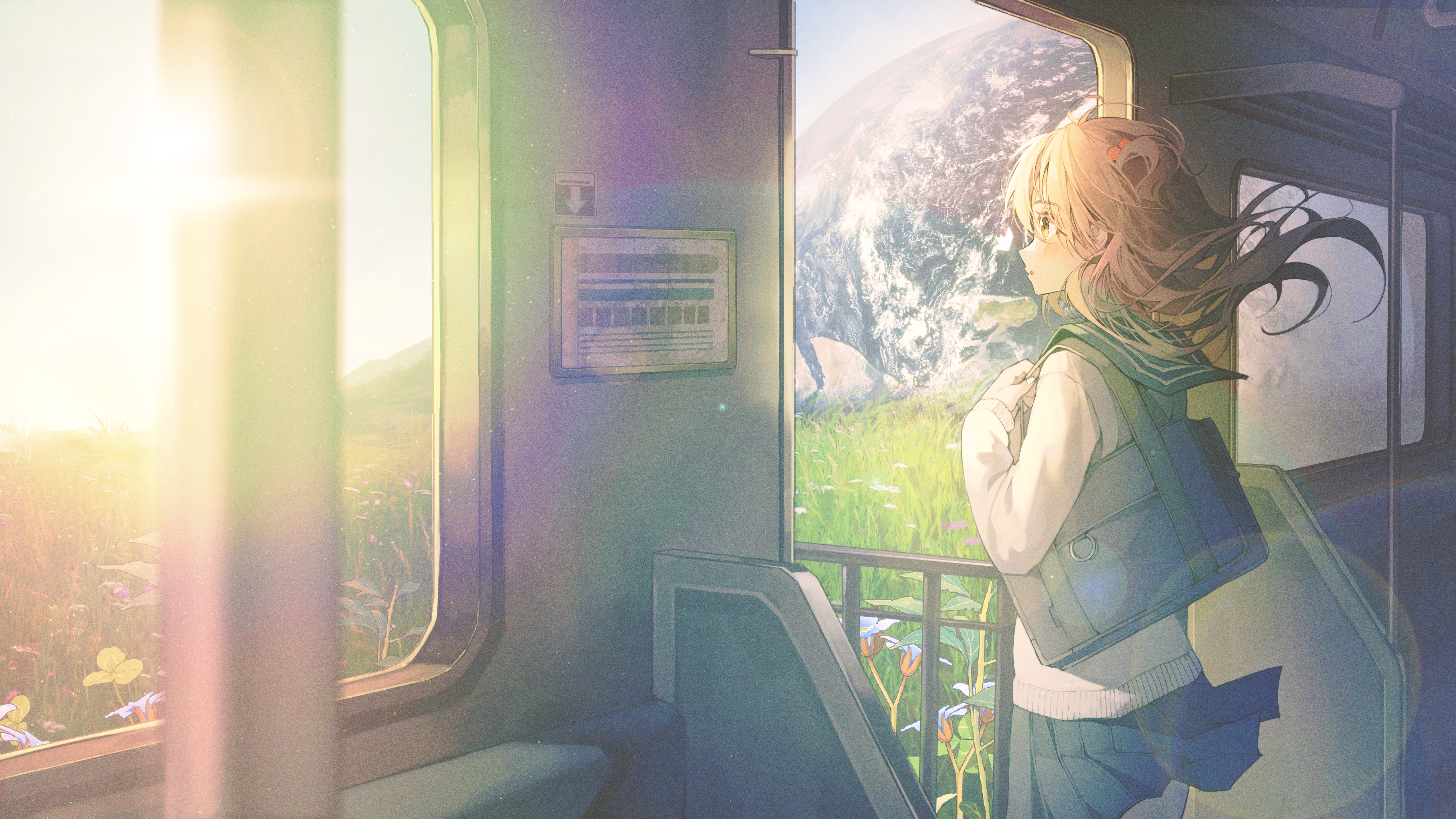 4K train journey with a girl in school uniform HD Wallpaper