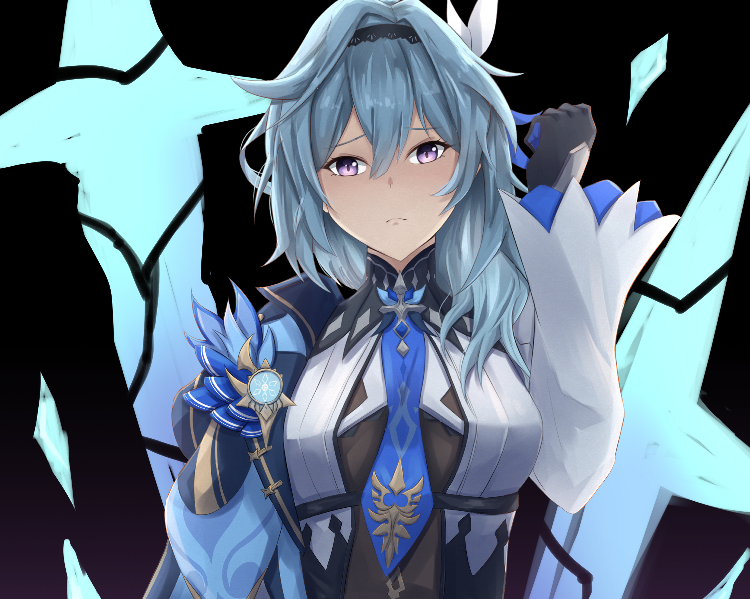 Eula from Genshin Impact with blue hair and purple eyes HD Wallpaper