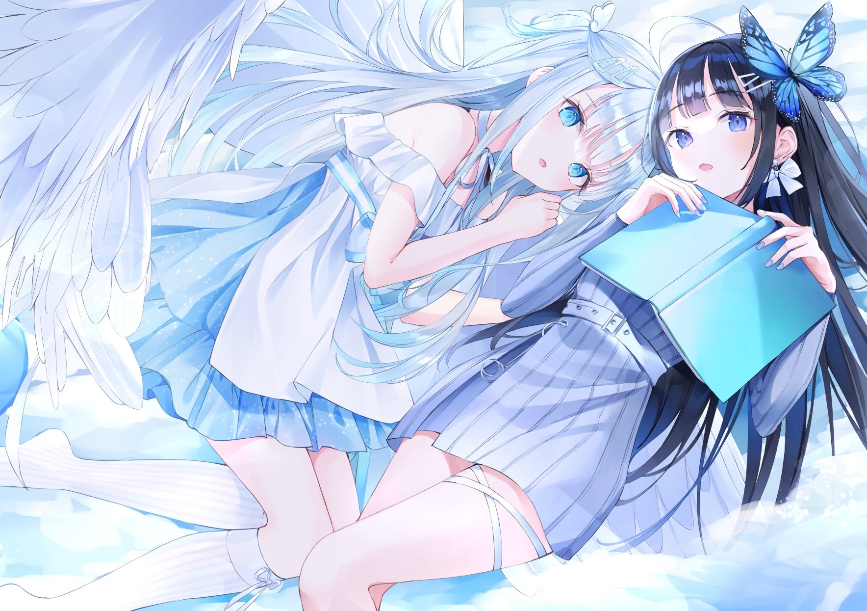Amatsuka Uto and Nabi with Wings and a Book HD Wallpaper