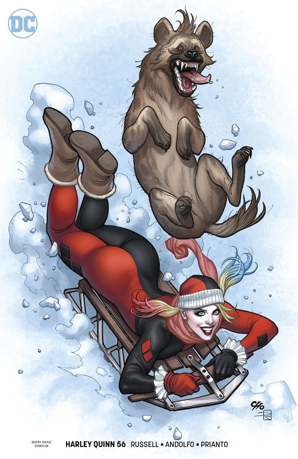 Harley Quinn and Hyena Sledding in Snow HD Phone Wallpaper