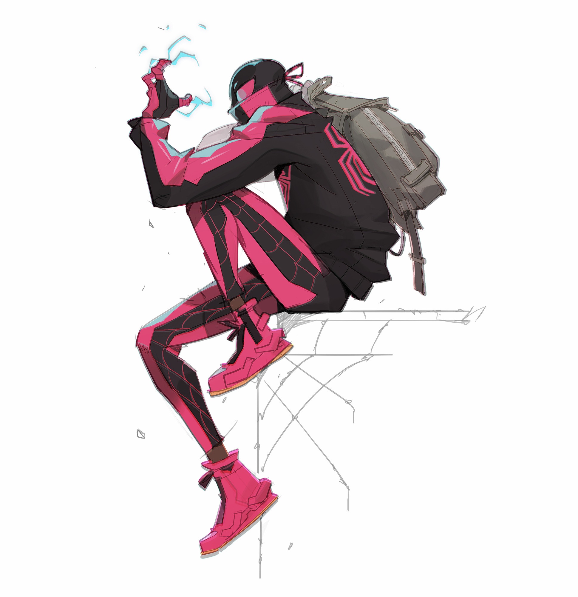 Miles Morales Spider-Man with backpack and lightning HD Wallpaper