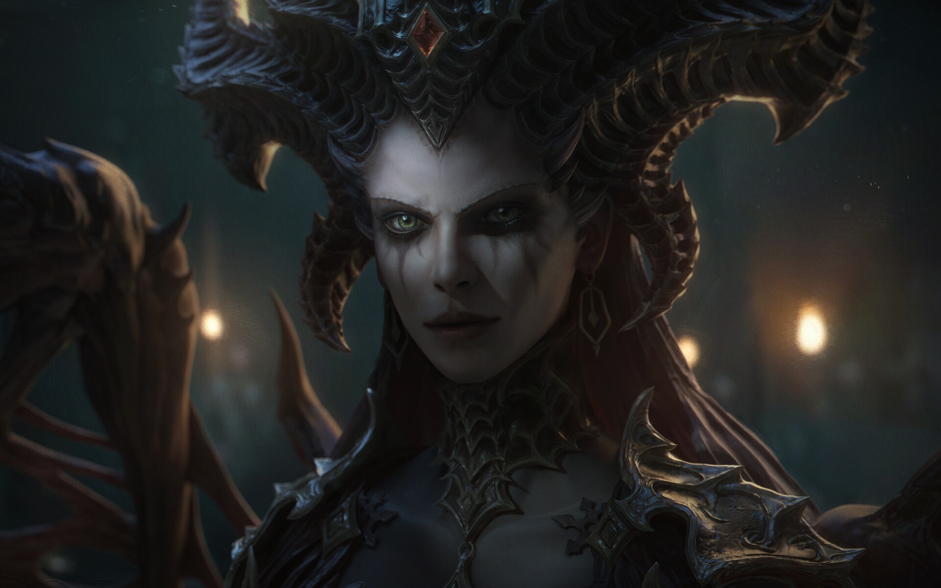 Lilith from Diablo IV with demonic horns and wings HD Wallpaper