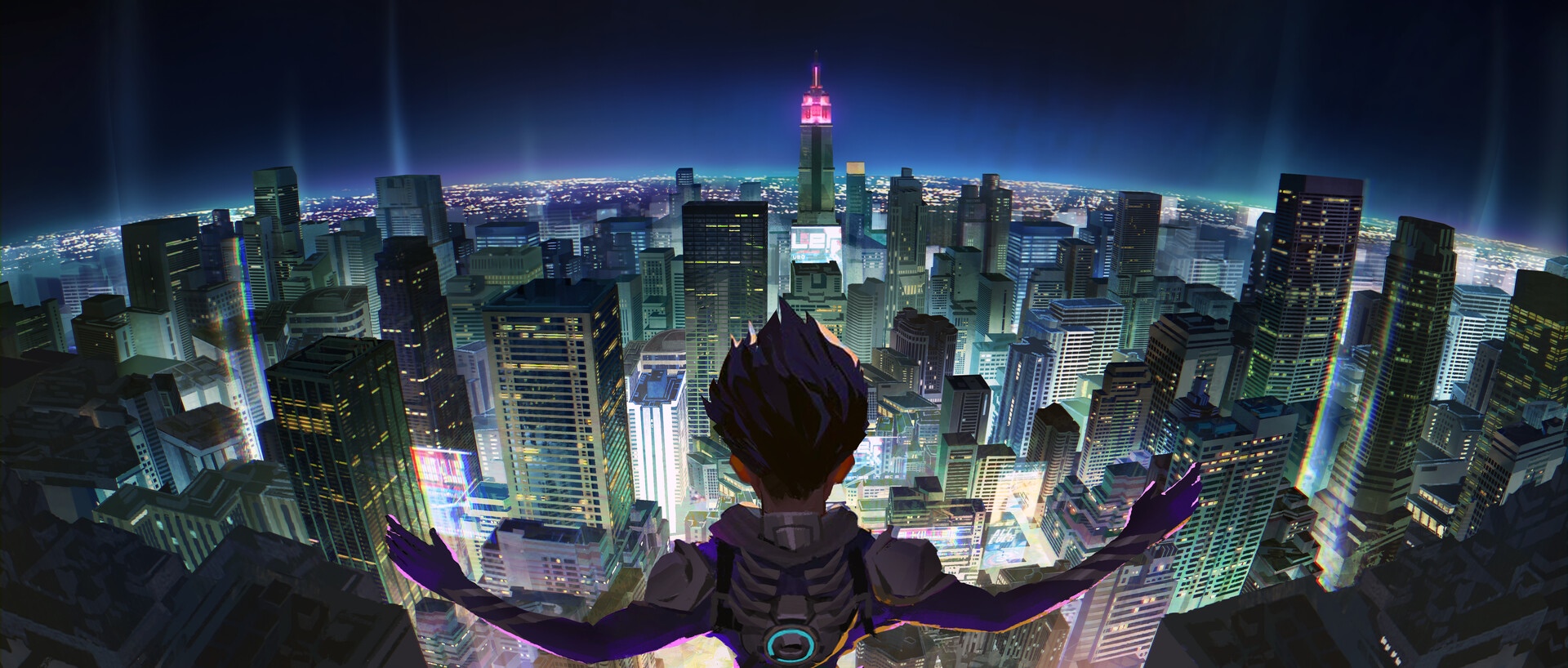 Ju Liper overlooking a nighttime cityscape HD Wallpaper