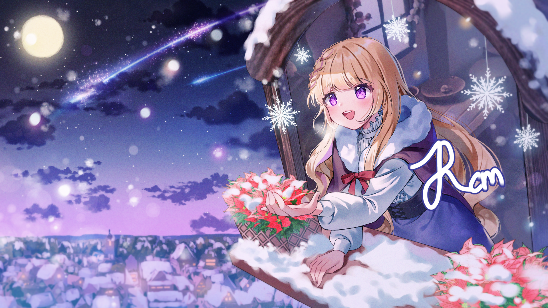 Ramchan girl in winter window with snowflakes HD Wallpaper