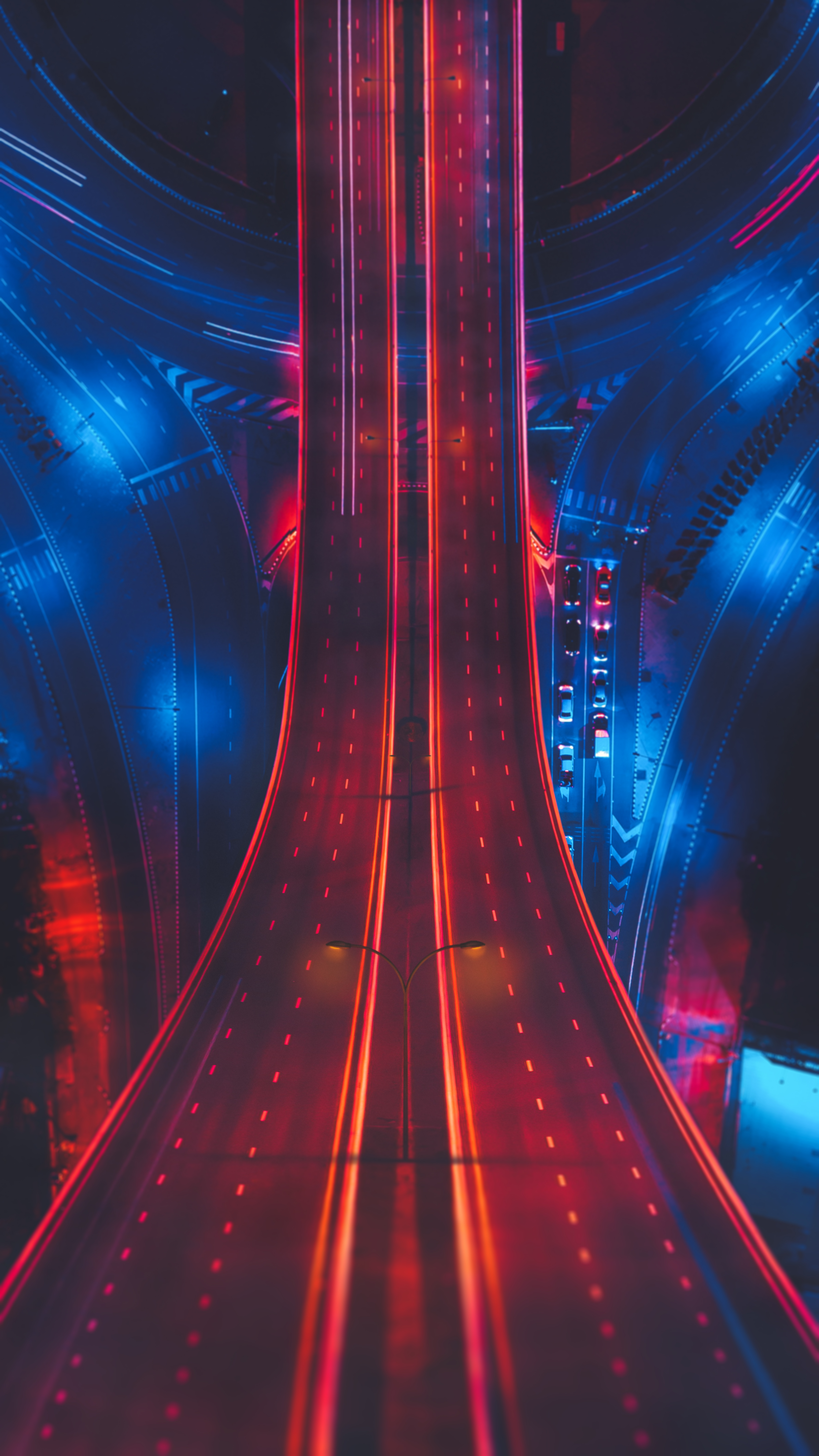 4K Aerial View of City Highway at Night HD Phone Wallpaper