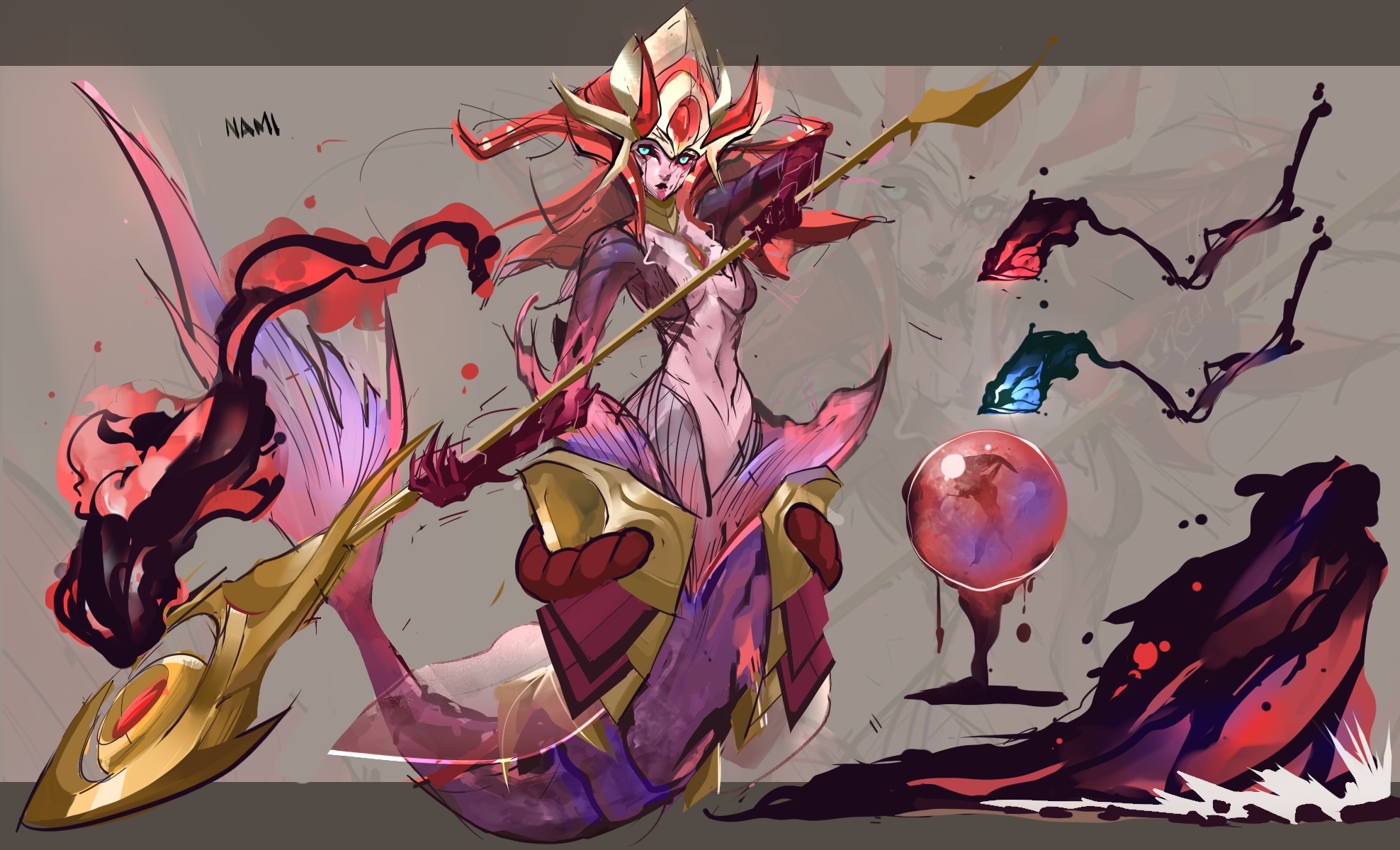 Nami from League of Legends with a staff HD Wallpaper