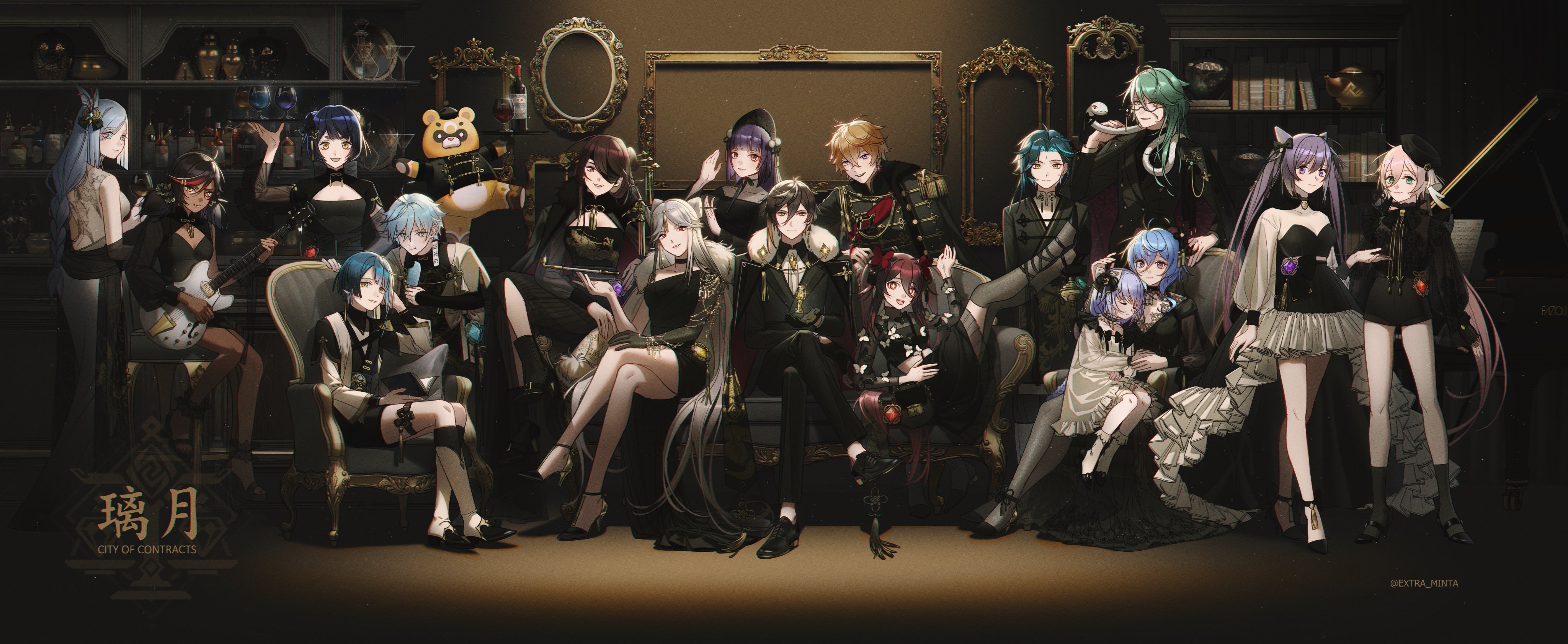 Genshin Impact characters in a formal setting HD Wallpaper