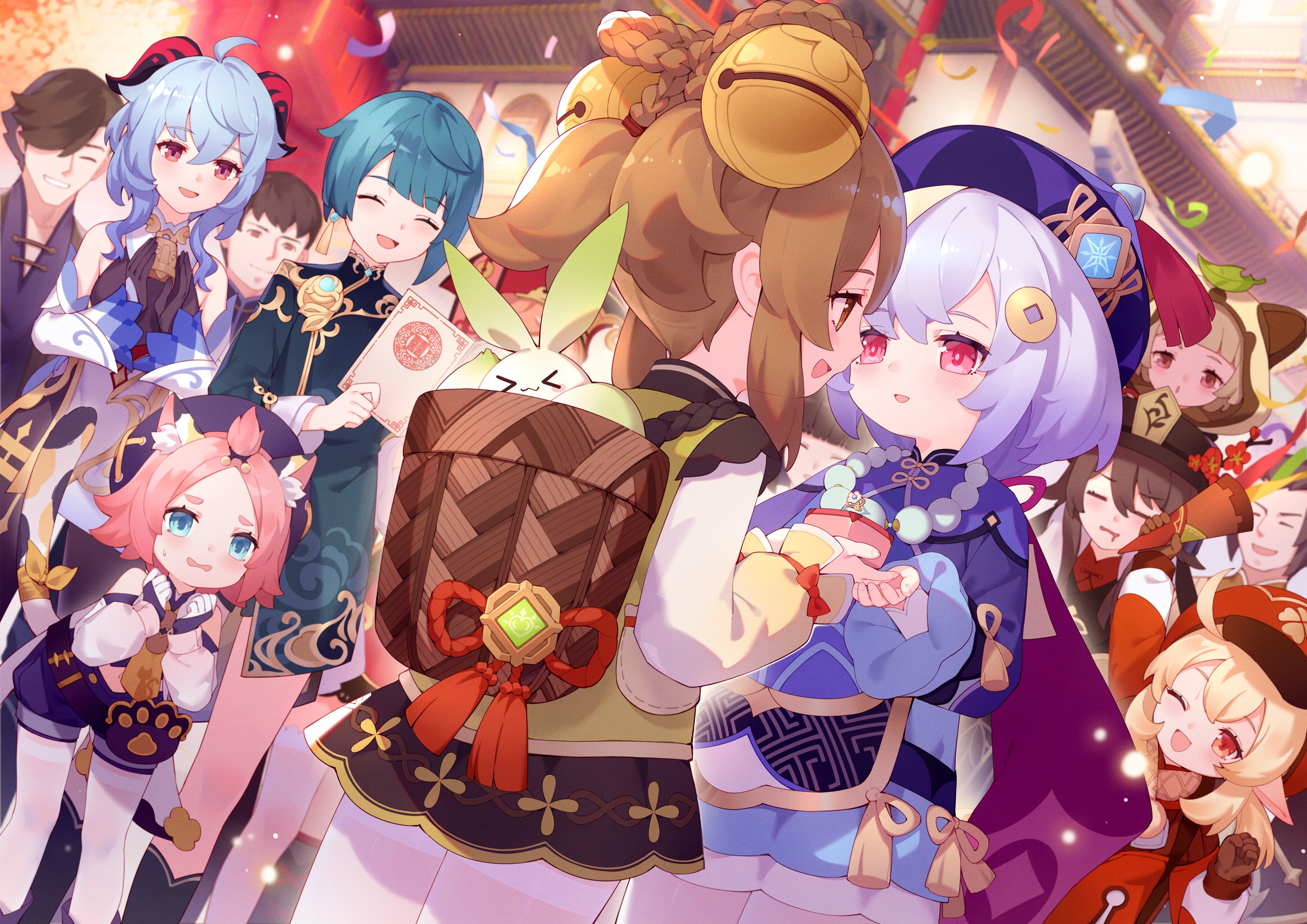 Genshin Impact Characters Celebrate Together HD Wallpaper