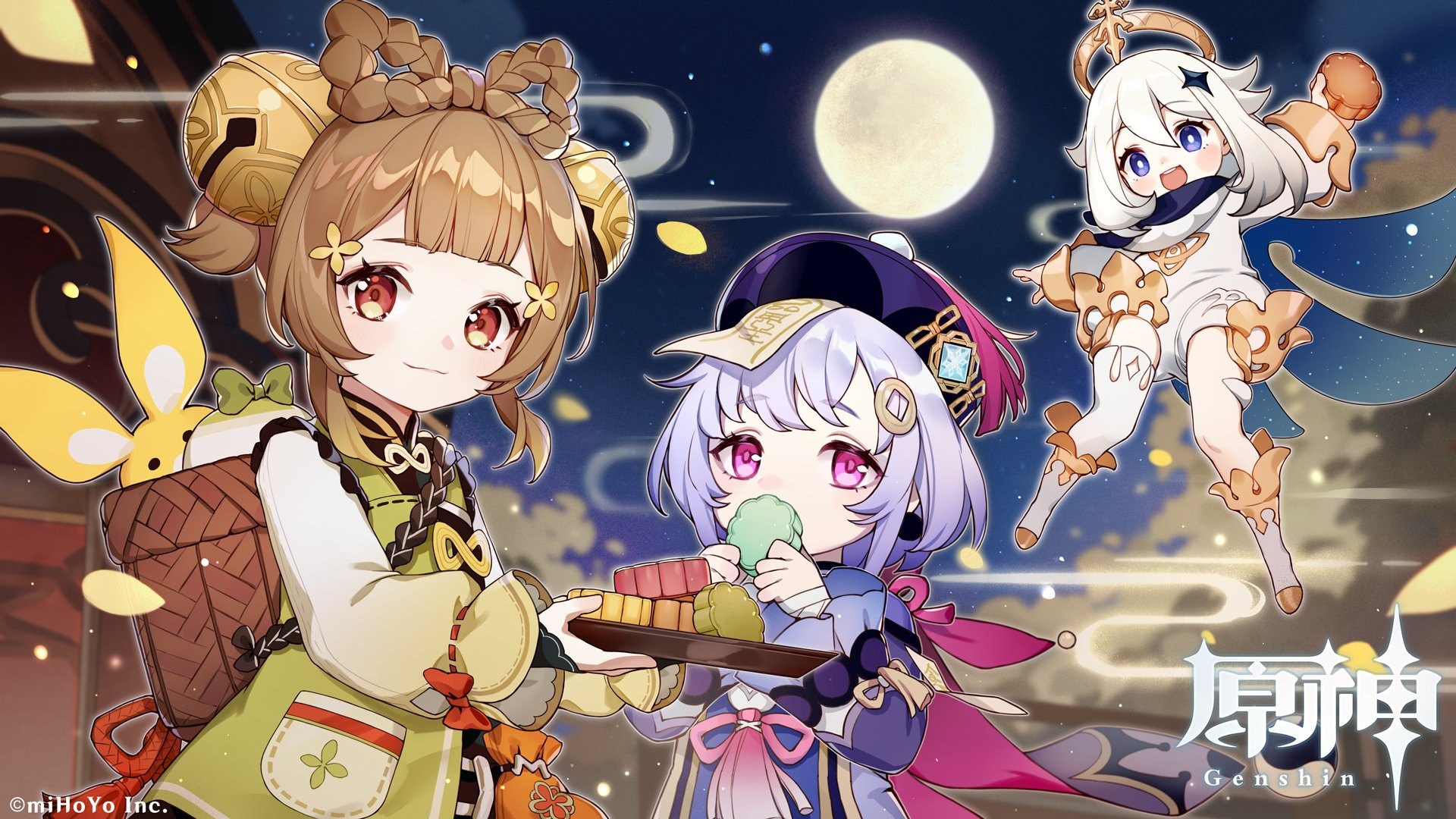 Yaoyao, Qiqi, and Paimon from Genshin Impact HD Wallpaper