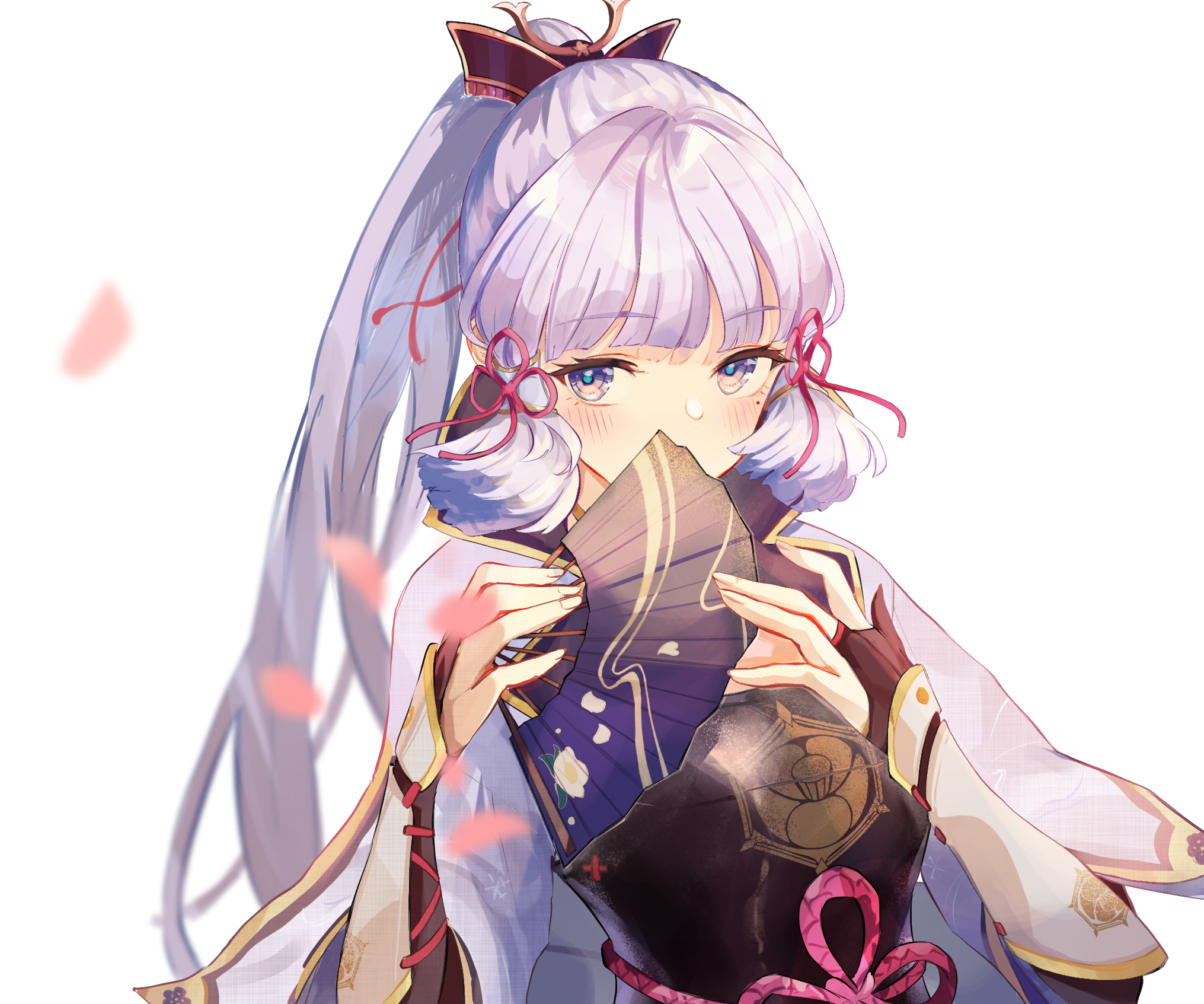 Kamisato Ayaka from Genshin Impact holding a fan HD Wallpaper