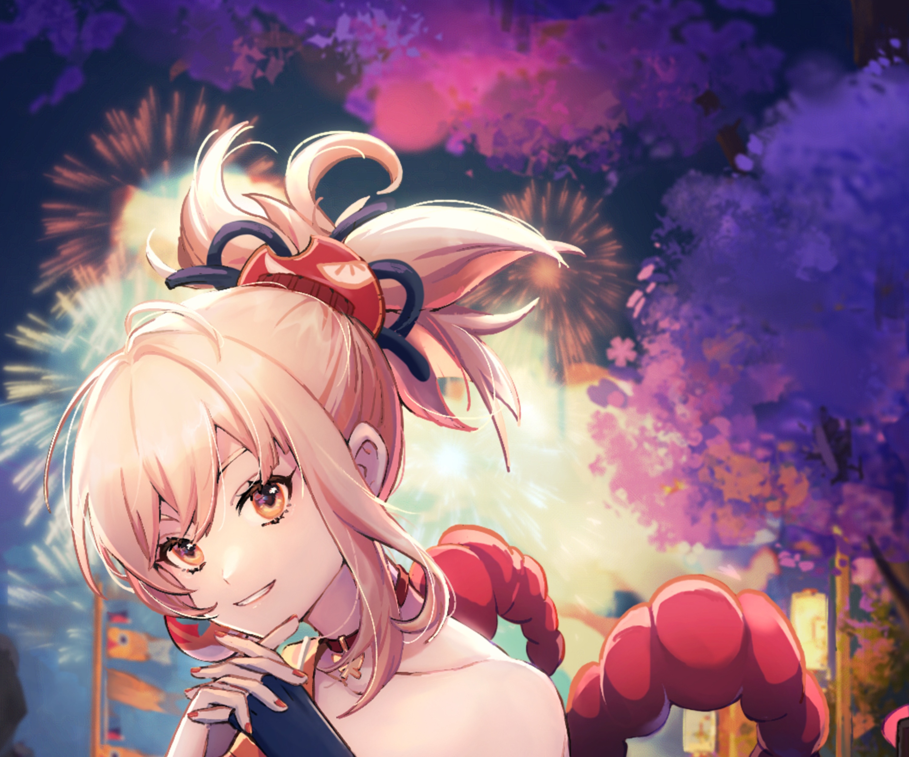 Yoimiya from Genshin Impact at a festival HD Wallpaper