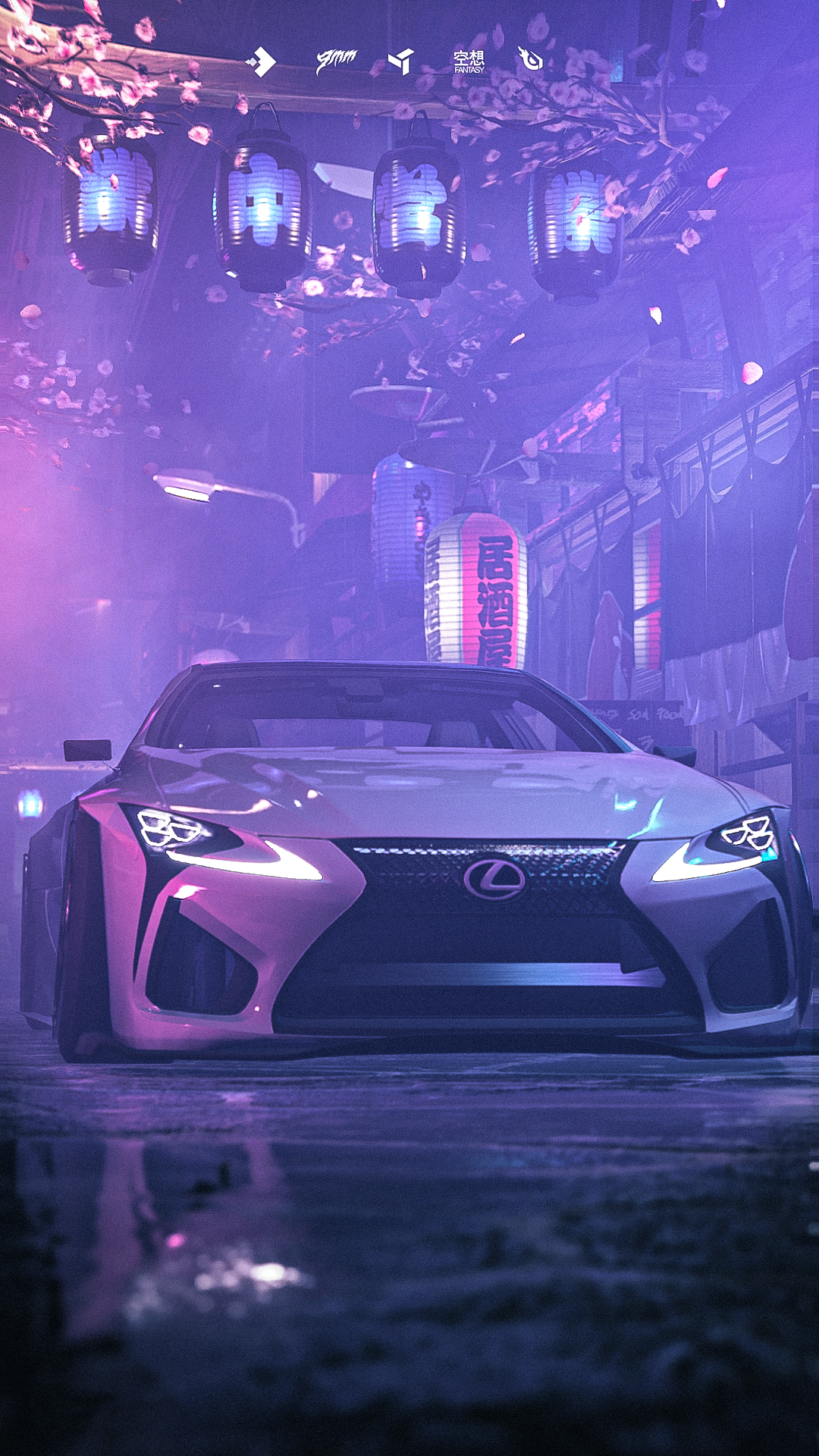 Lexus LC-500 on a wet road in Neo-Tokyo HD Phone Wallpaper