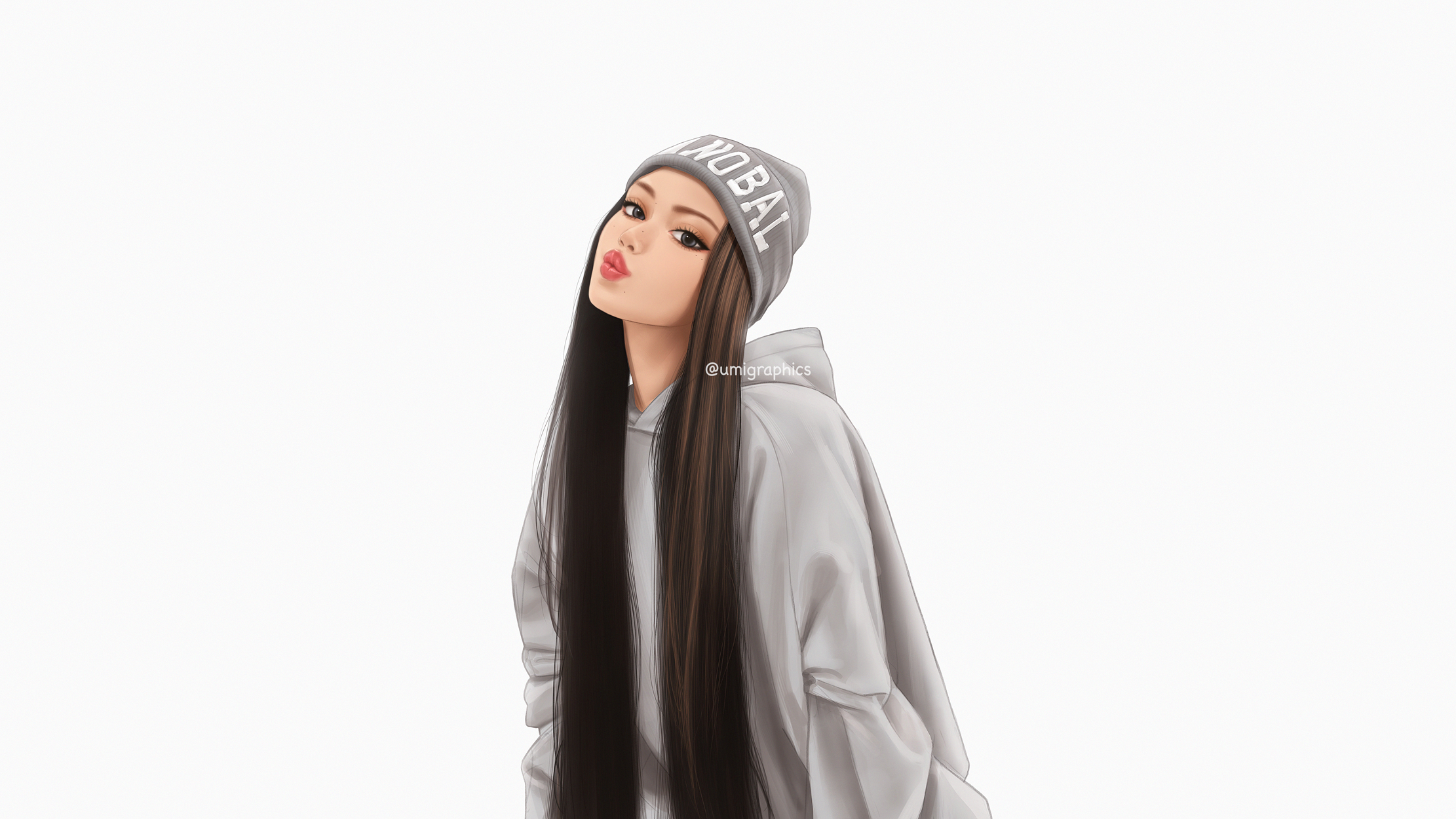 Drawing of a woman wearing a hoodie and beanie HD Wallpaper