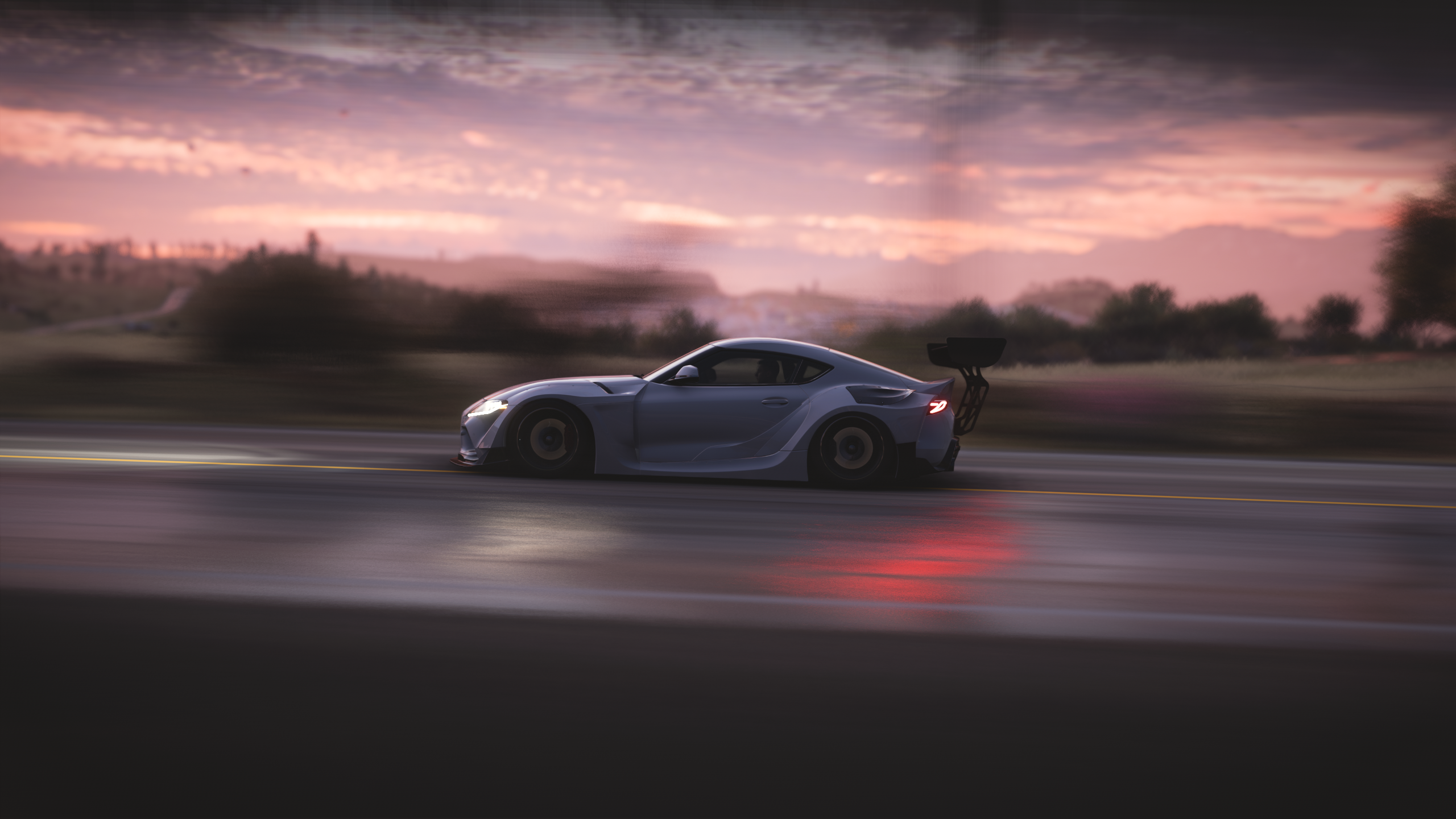 Toyota Supra in Forza Horizon 5 at sunset HD Wallpaper
