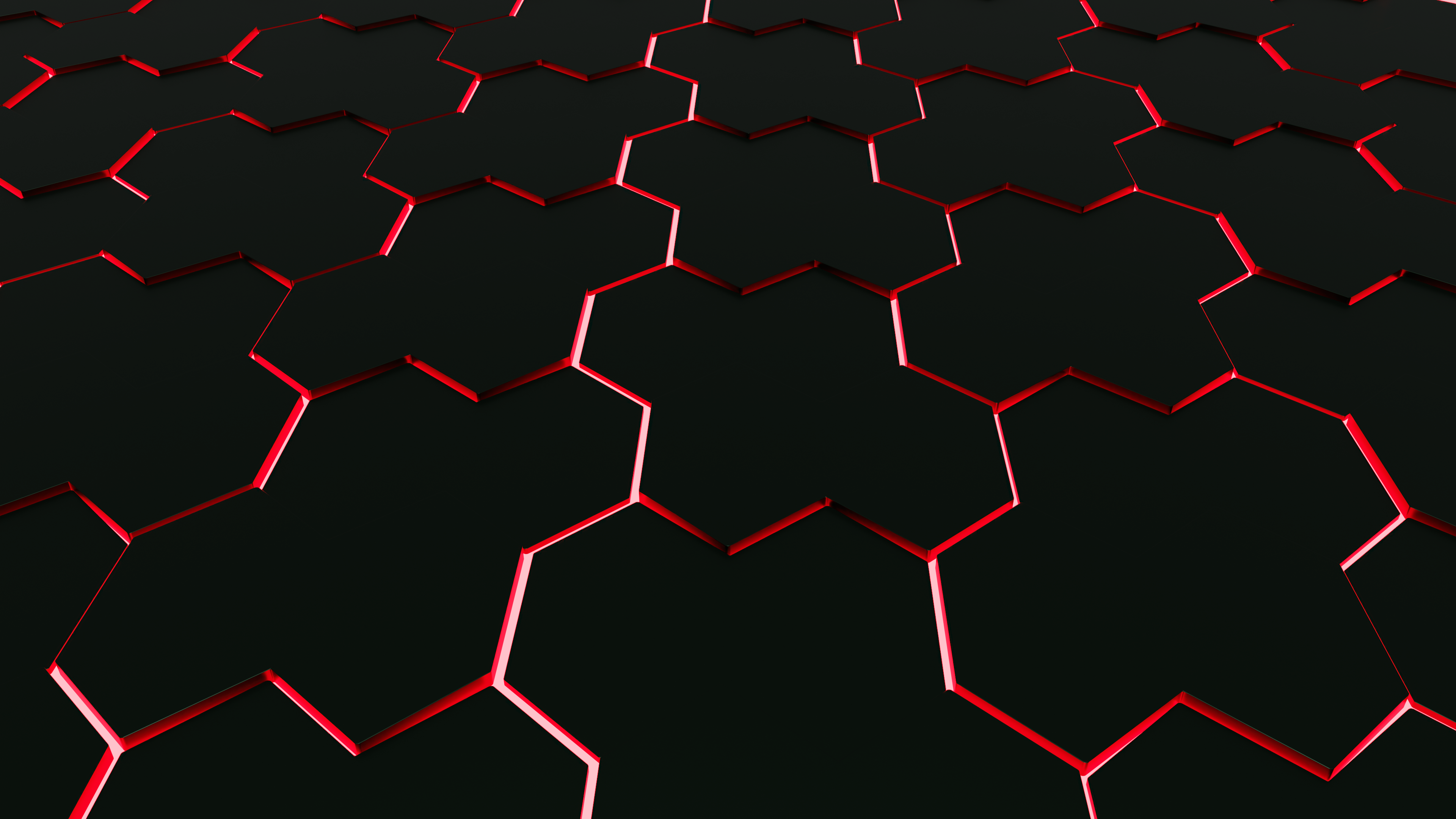4K Abstract Hexagonal Grid with Red Glow HD Wallpaper