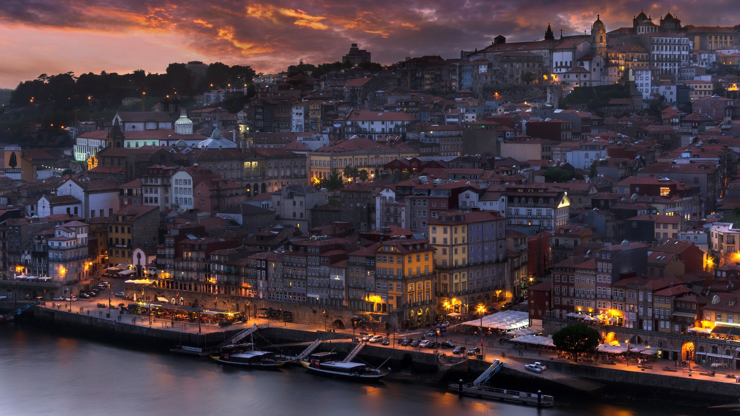 Porto cityscape along the Douro River at dusk HD Wallpaper