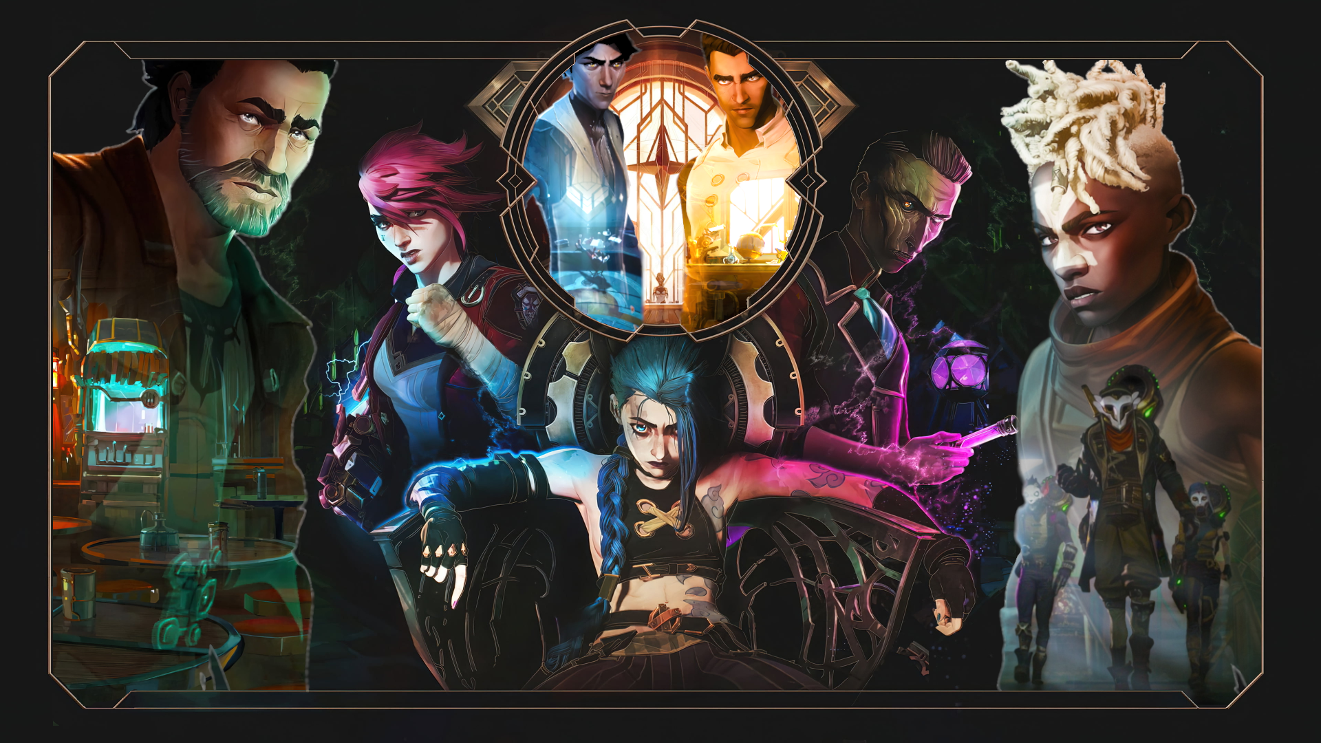 Arcane Characters: Jinx, Vi, Viktor, Jayce, Ekko, Silco, Vander HD Wallpaper