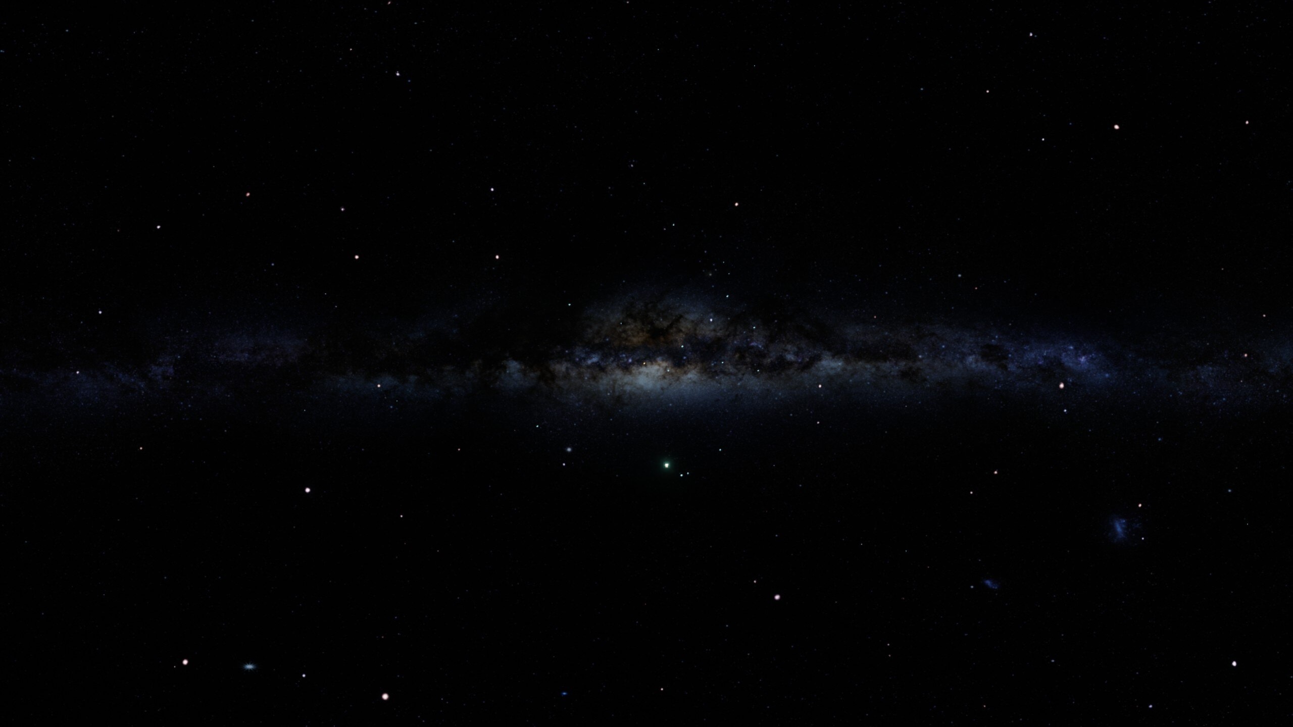 Milky Way galaxy with stars and a green planet HD Wallpaper