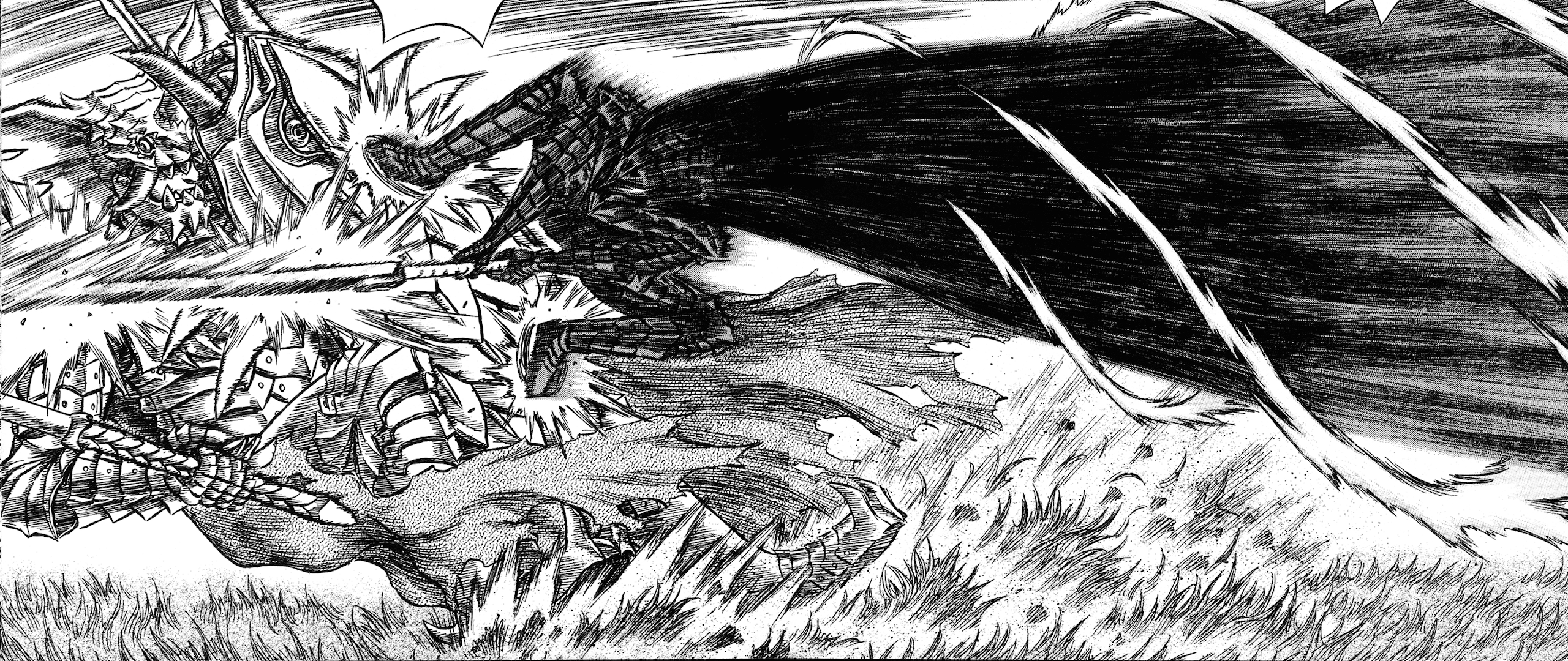 Guts fighting a dragon-like creature in Berserk HD Wallpaper