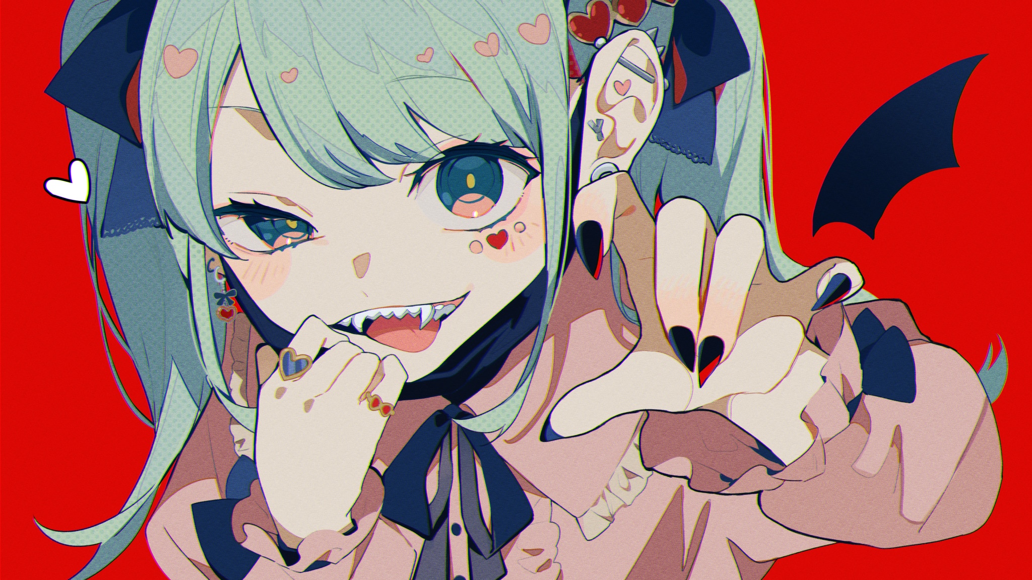 Vocaloid Hatsune Miku as a vampire with fangs HD Wallpaper