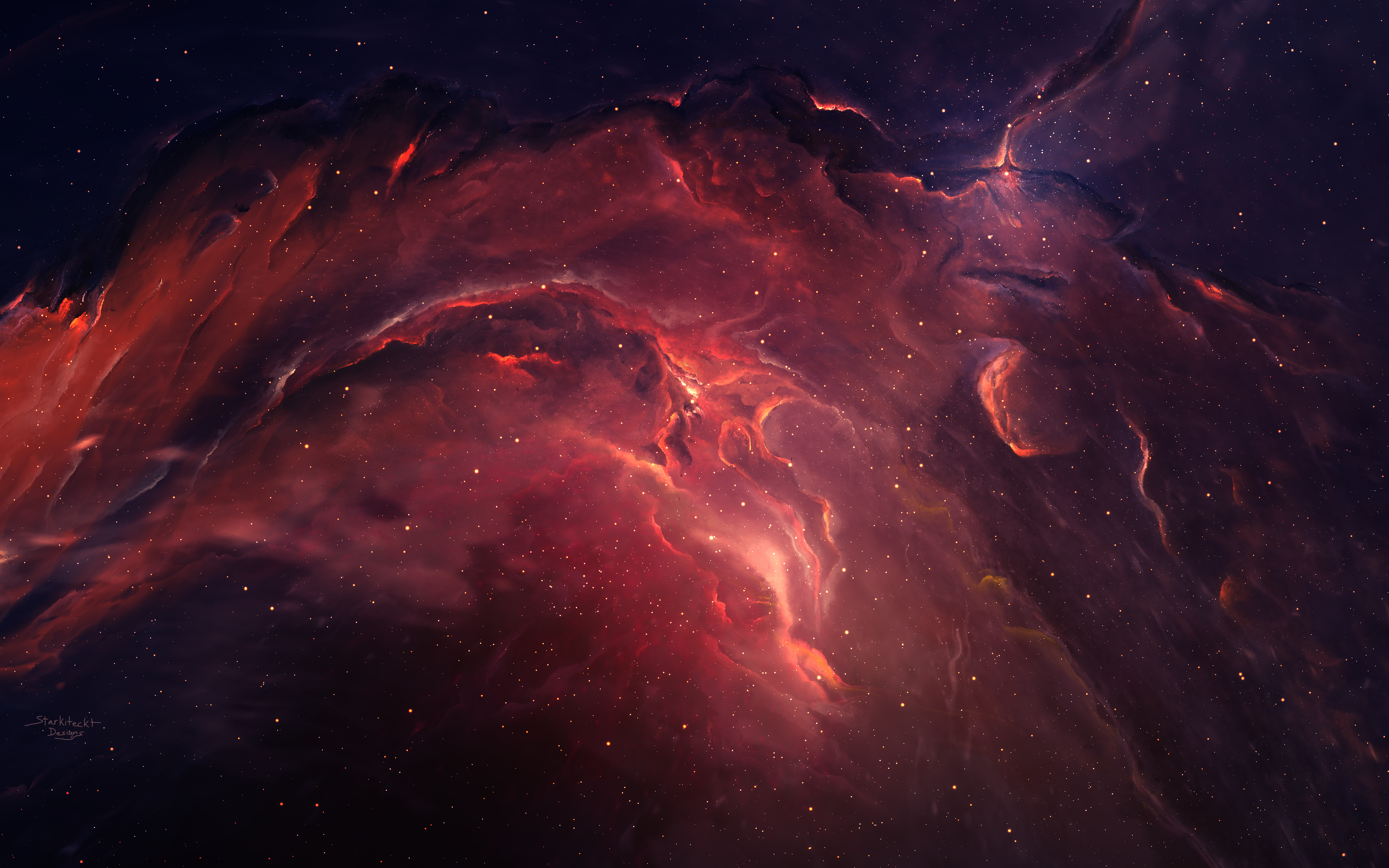 4K space art of a red nebula HD Wallpaper