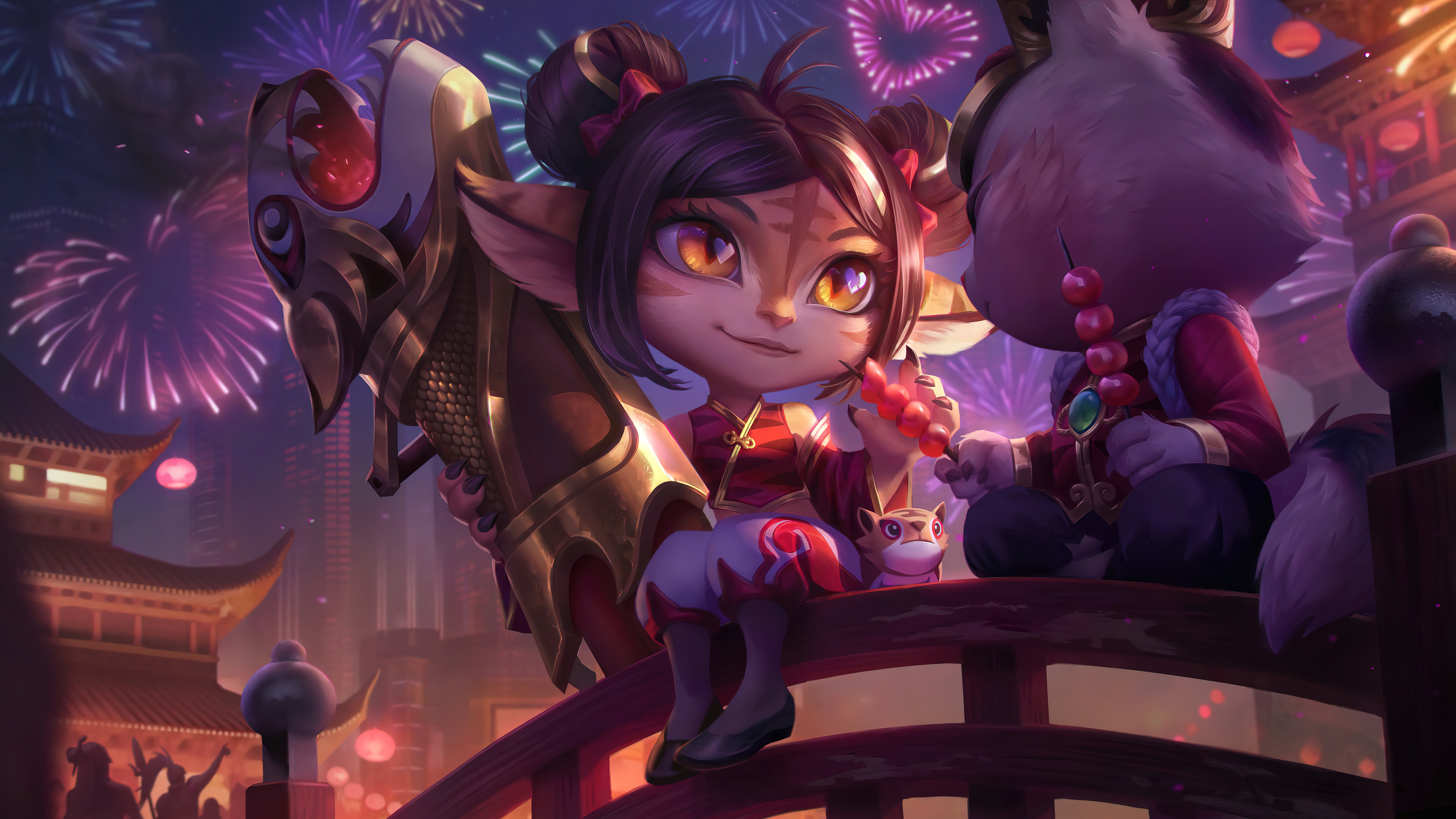 4K Firecracker Tristana and companion celebrate New Year HD Wallpaper