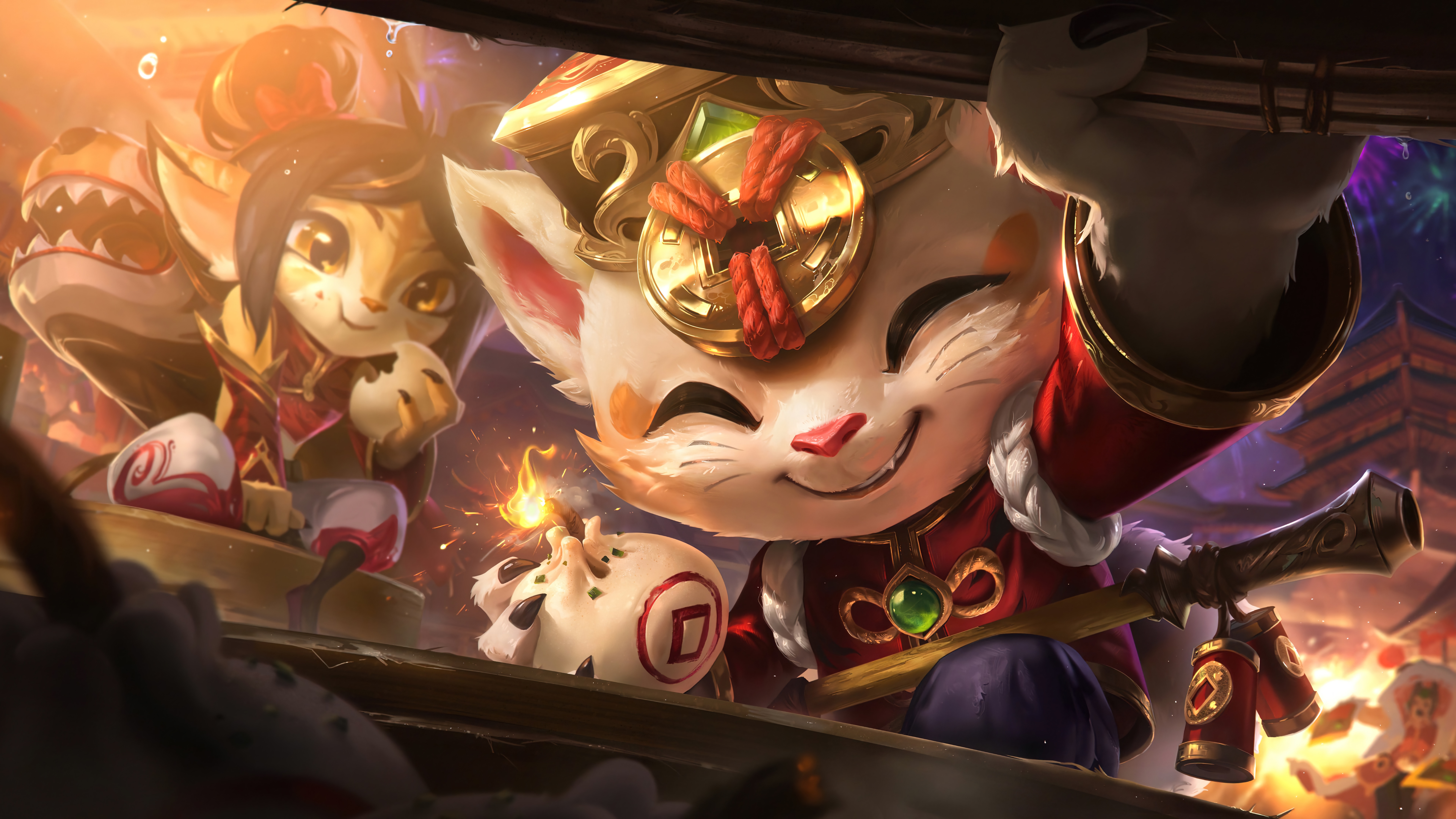 Firecracker Teemo and companion celebrate New Year HD Wallpaper