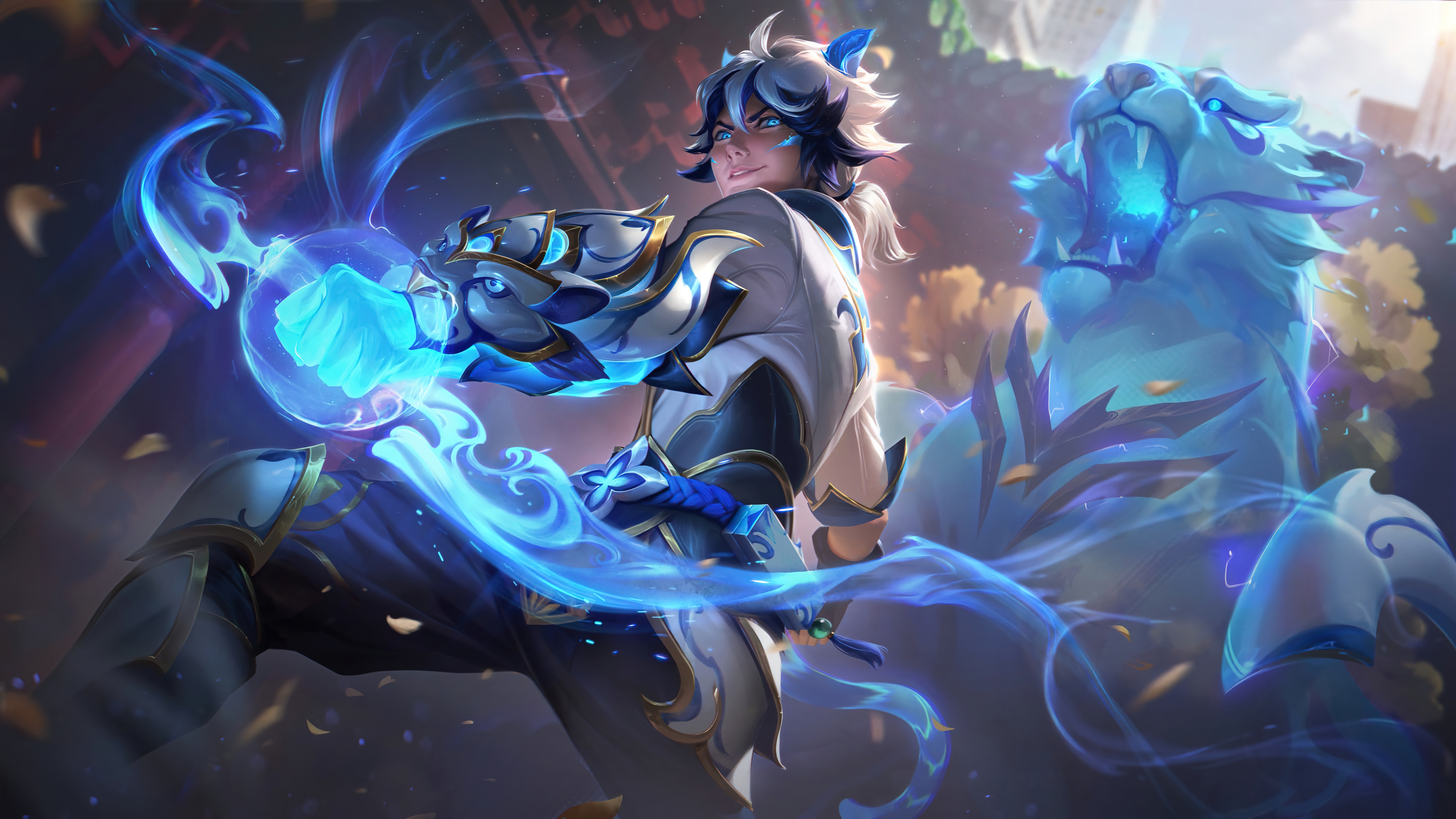 4K Porcelain Ezreal and Tiger in League of Legends HD Wallpaper