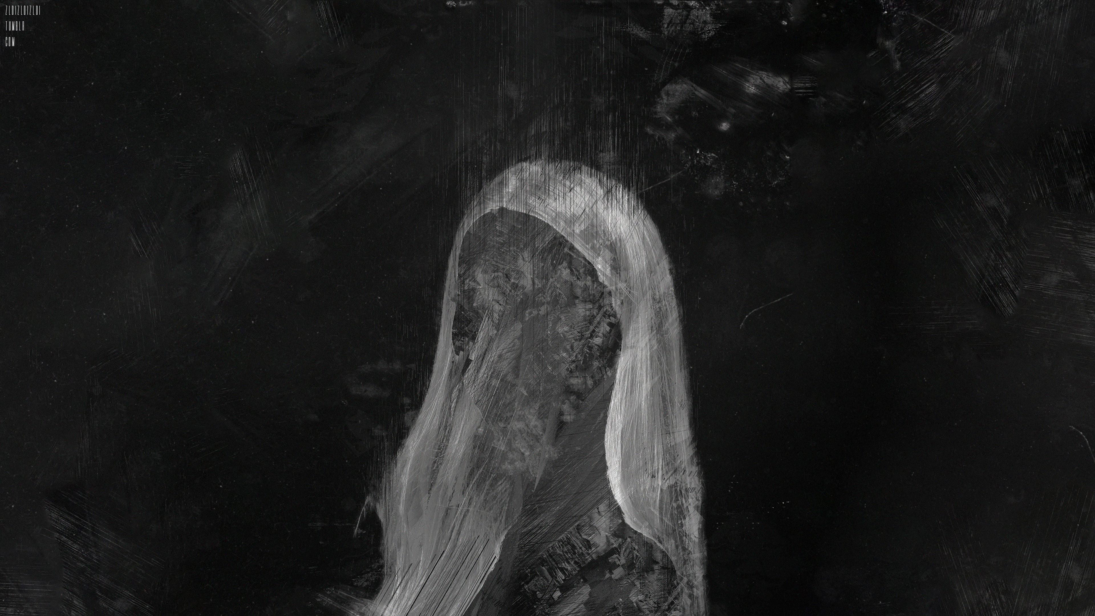 Abstract dark figure with glitch art effect HD Wallpaper