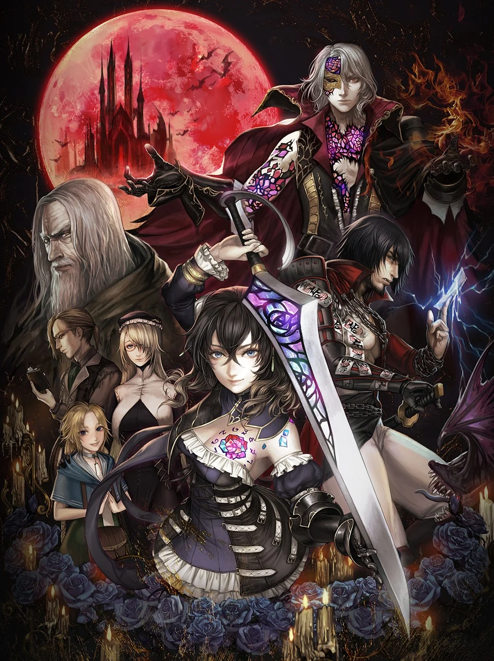 Bloodstained: Ritual of the Night characters with Blood Moon HD Phone Wallpaper
