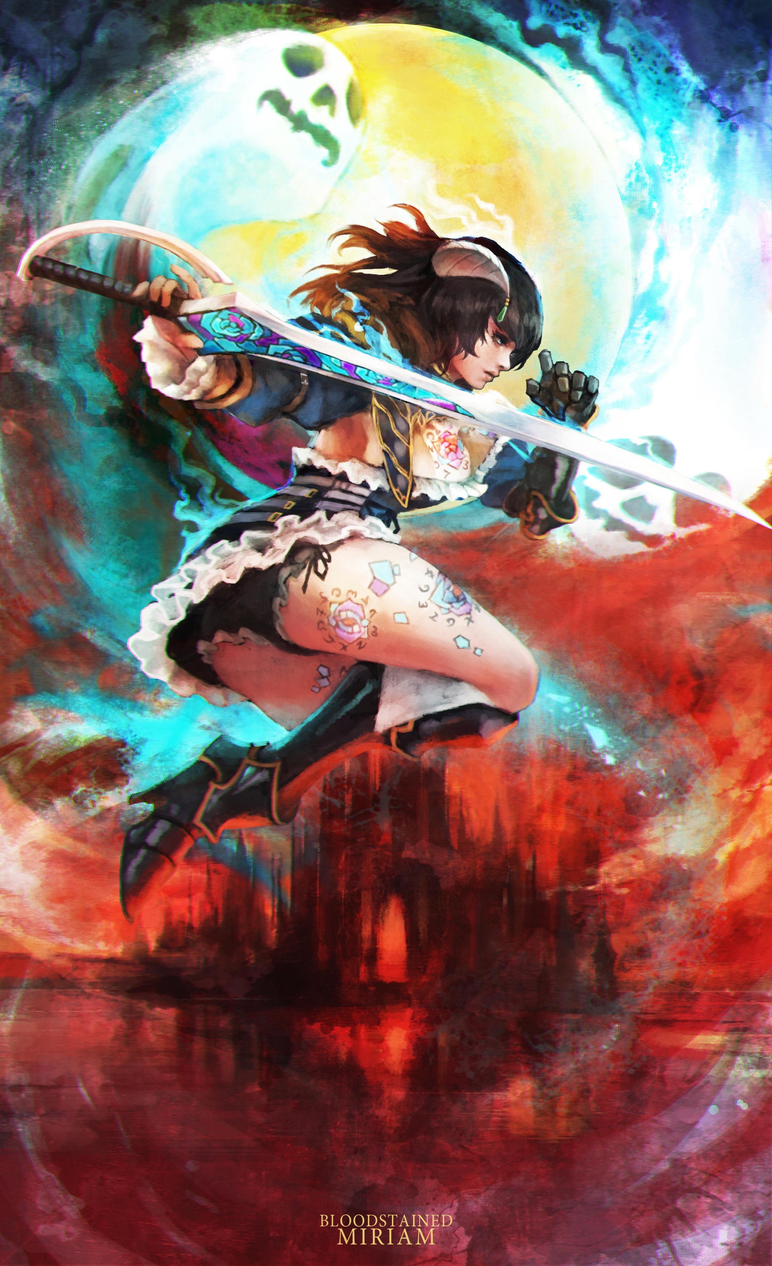 Miriam from Bloodstained: Ritual of the Night in battle HD Phone Wallpaper