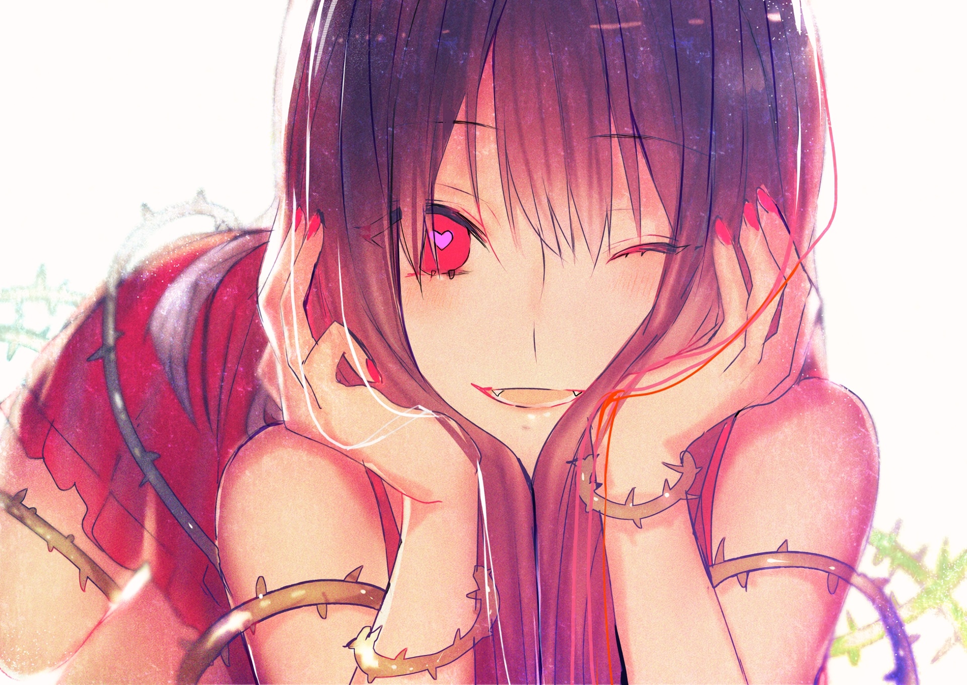 Anime girl with red eyes and thorns HD Wallpaper
