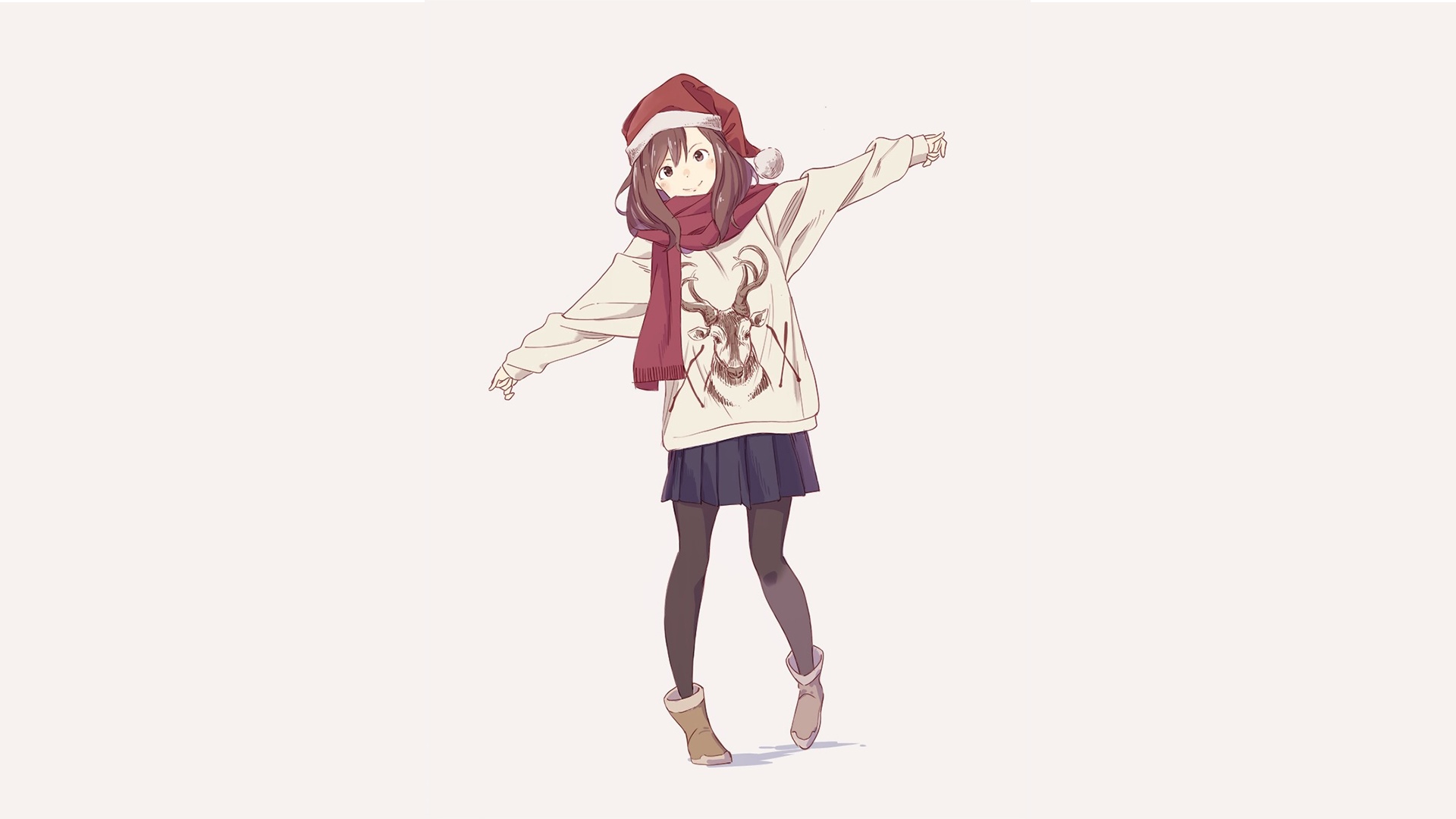 Girl in Santa hat and reindeer sweater HD Wallpaper