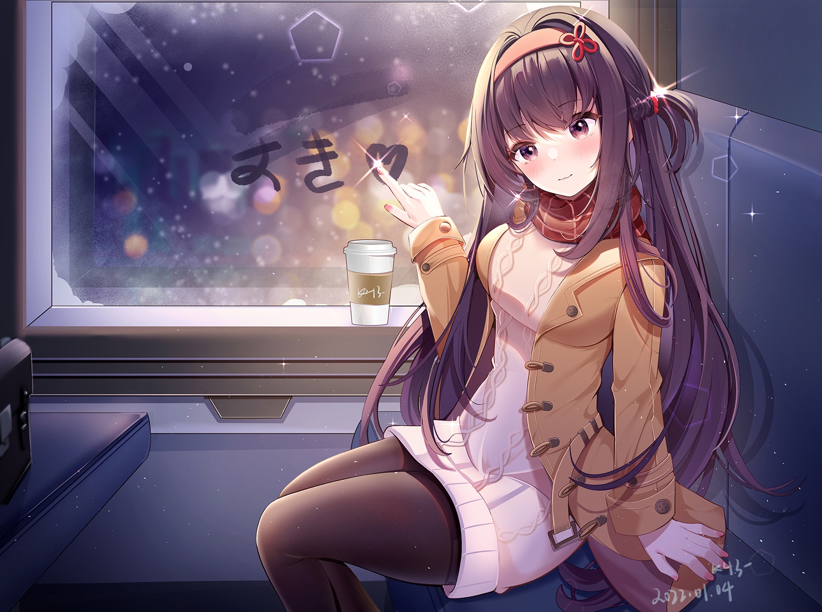 Girl in sweater dress and pantyhose on a train HD Wallpaper