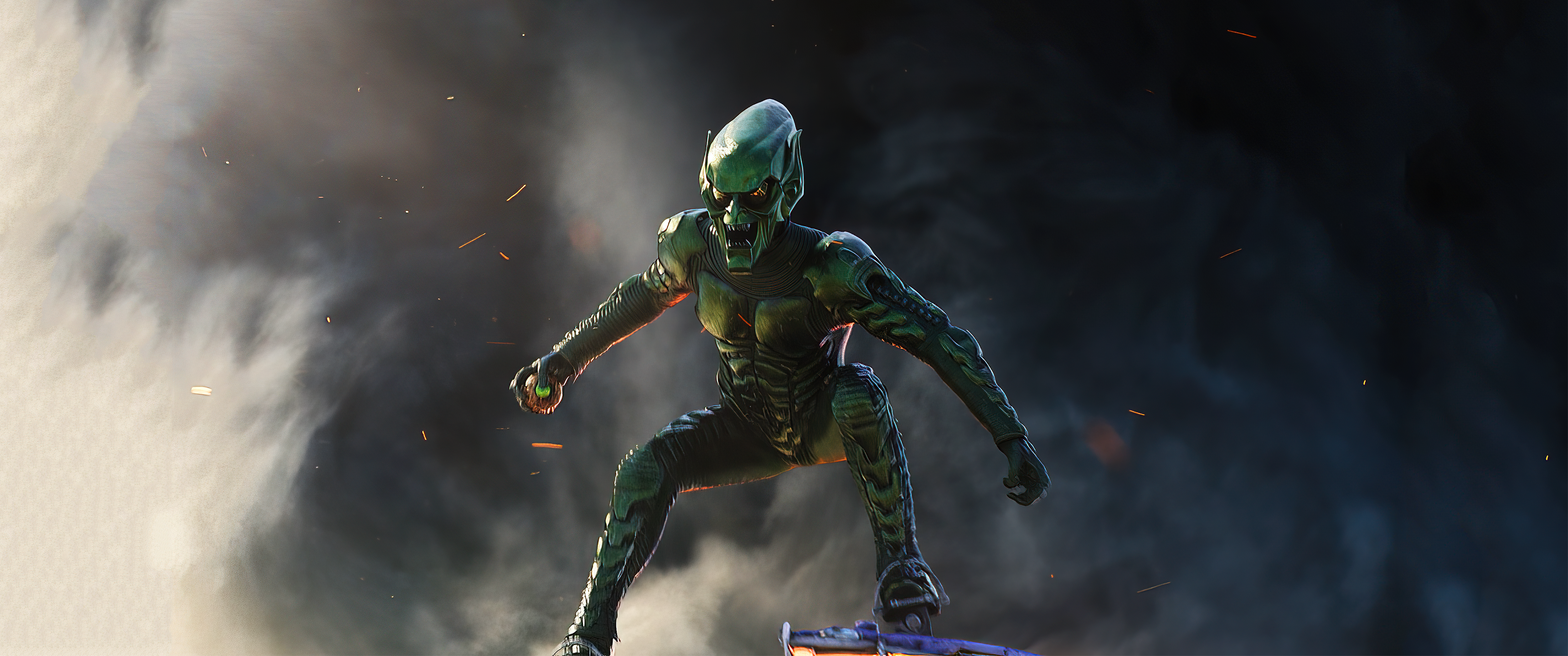 Green Goblin on a glider in smoke HD Wallpaper