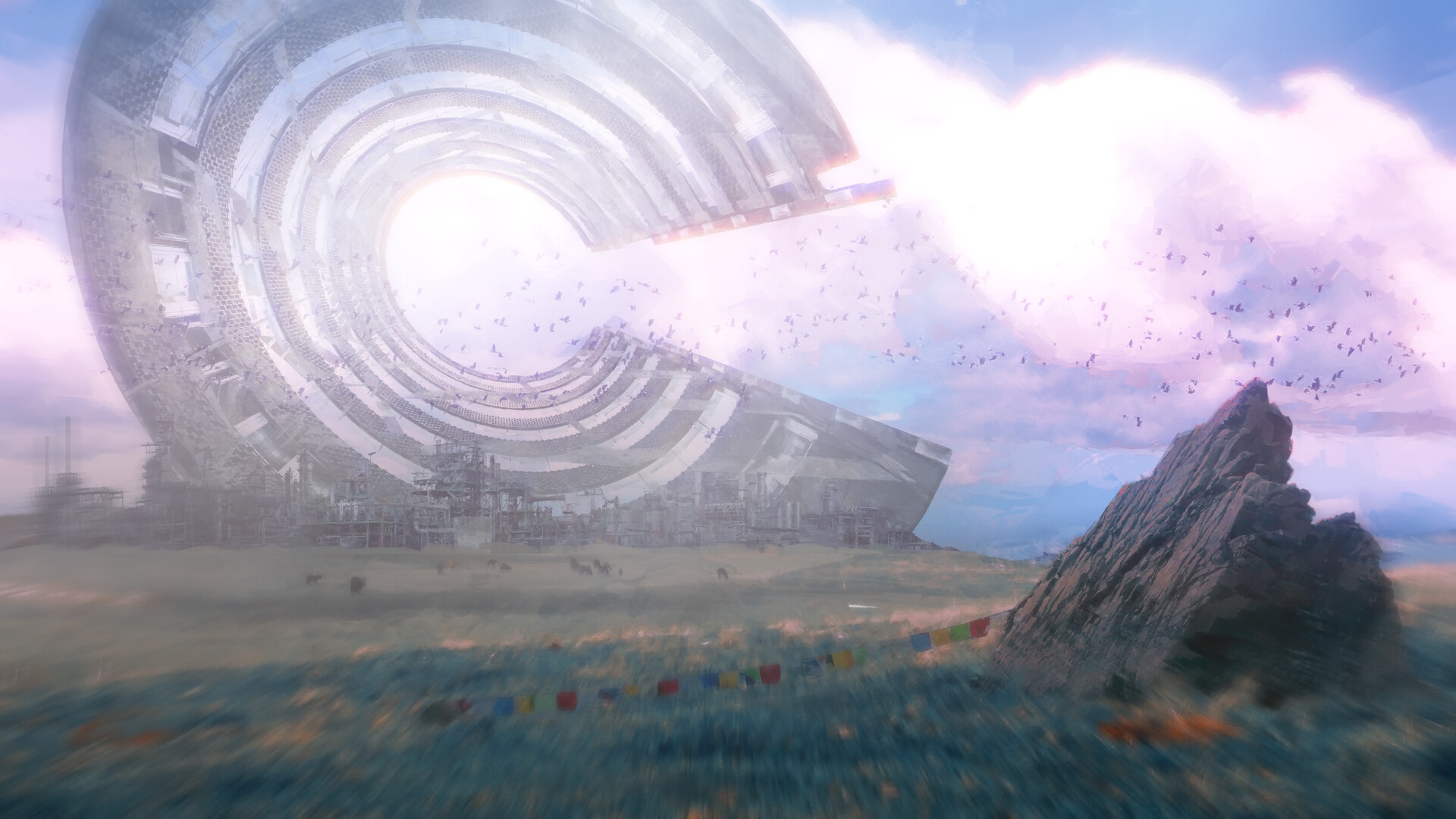 Mass Effect Citadel in a fantasy landscape HD Wallpaper