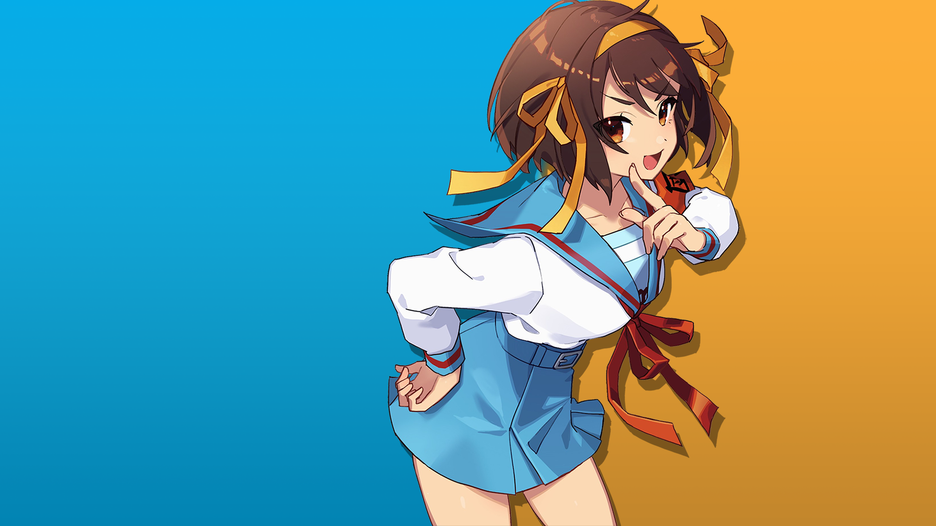 Haruhi Suzumiya in a school uniform HD Wallpaper