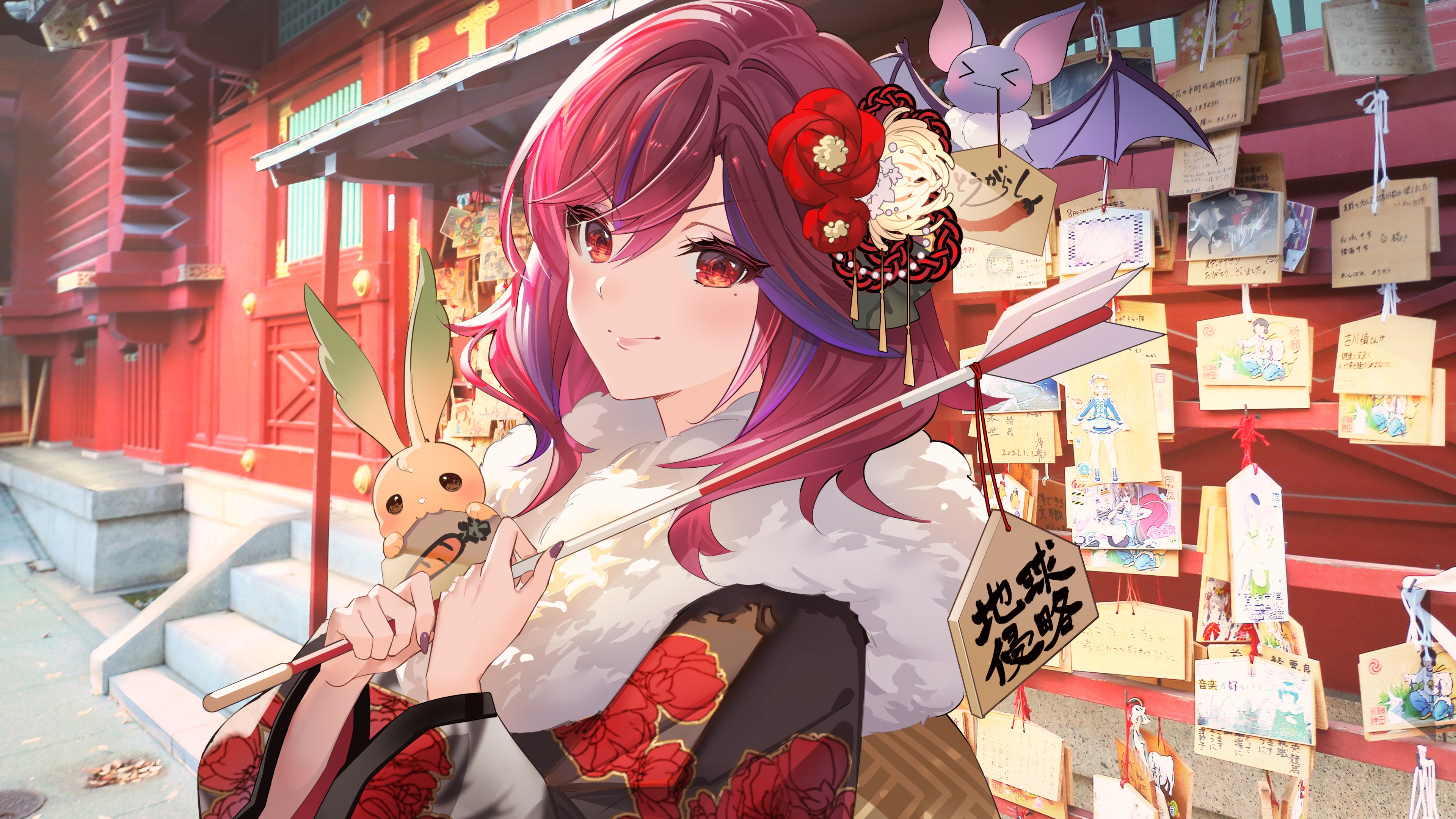 4K Virtual Youtuber with Japanese clothes and rose HD Wallpaper