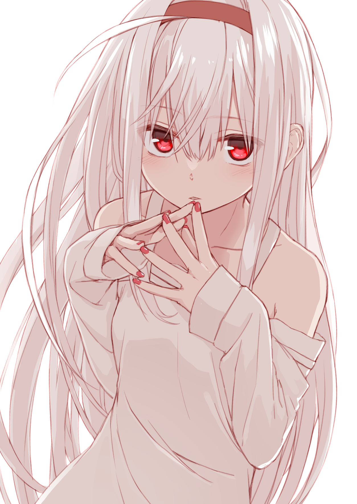 Anime girl with white hair and red eyes HD Phone Wallpaper