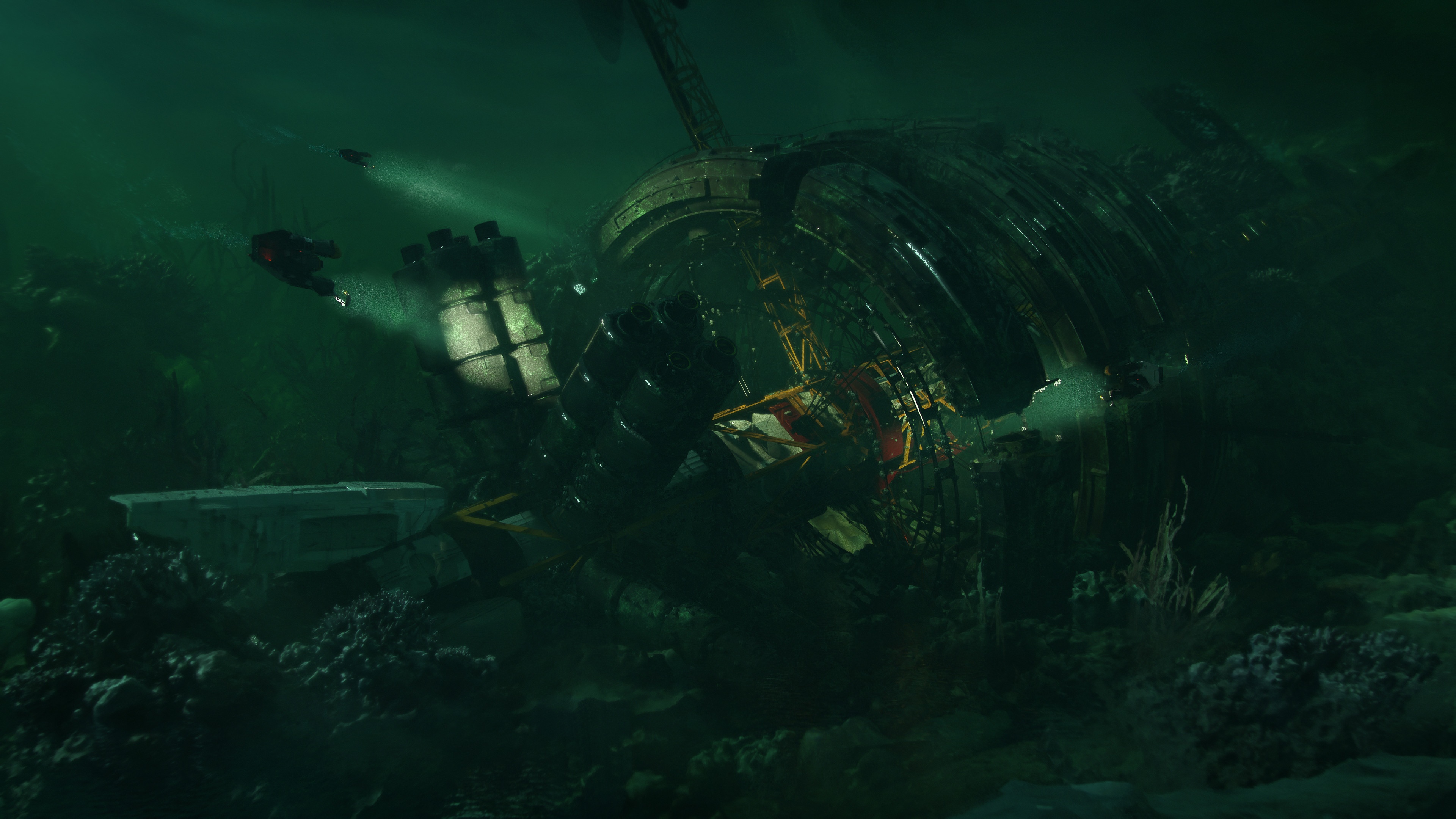 4K underwater fantasy art of a sunken structure HD Wallpaper