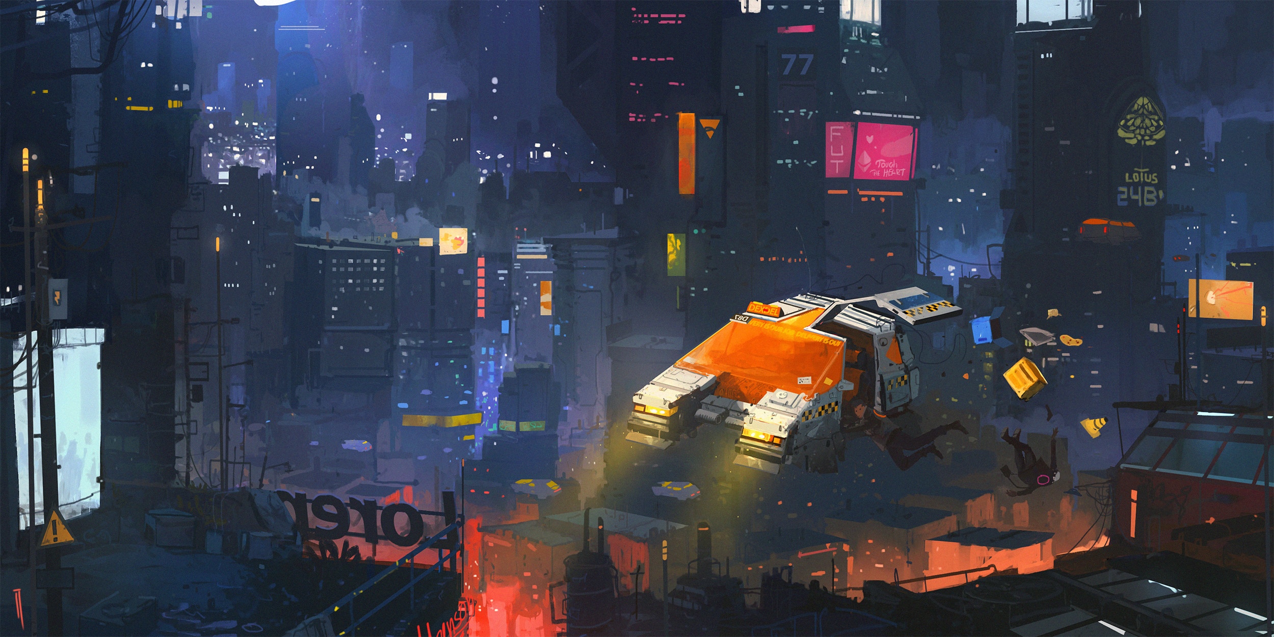 Cyberpunk Cityscape with Flying Vehicle by Ismail Inceoglu HD Wallpaper