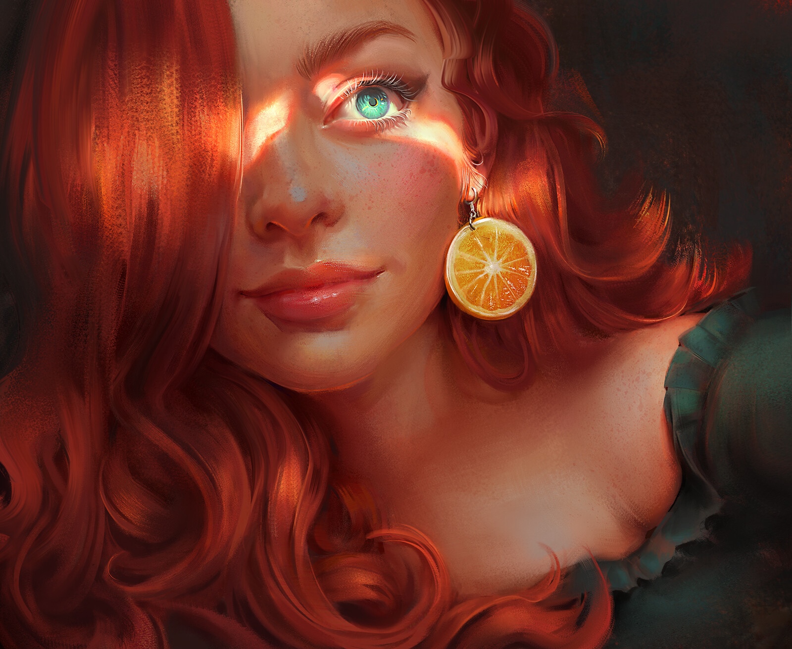 Mandy Jurgens portrait with orange earring HD Wallpaper