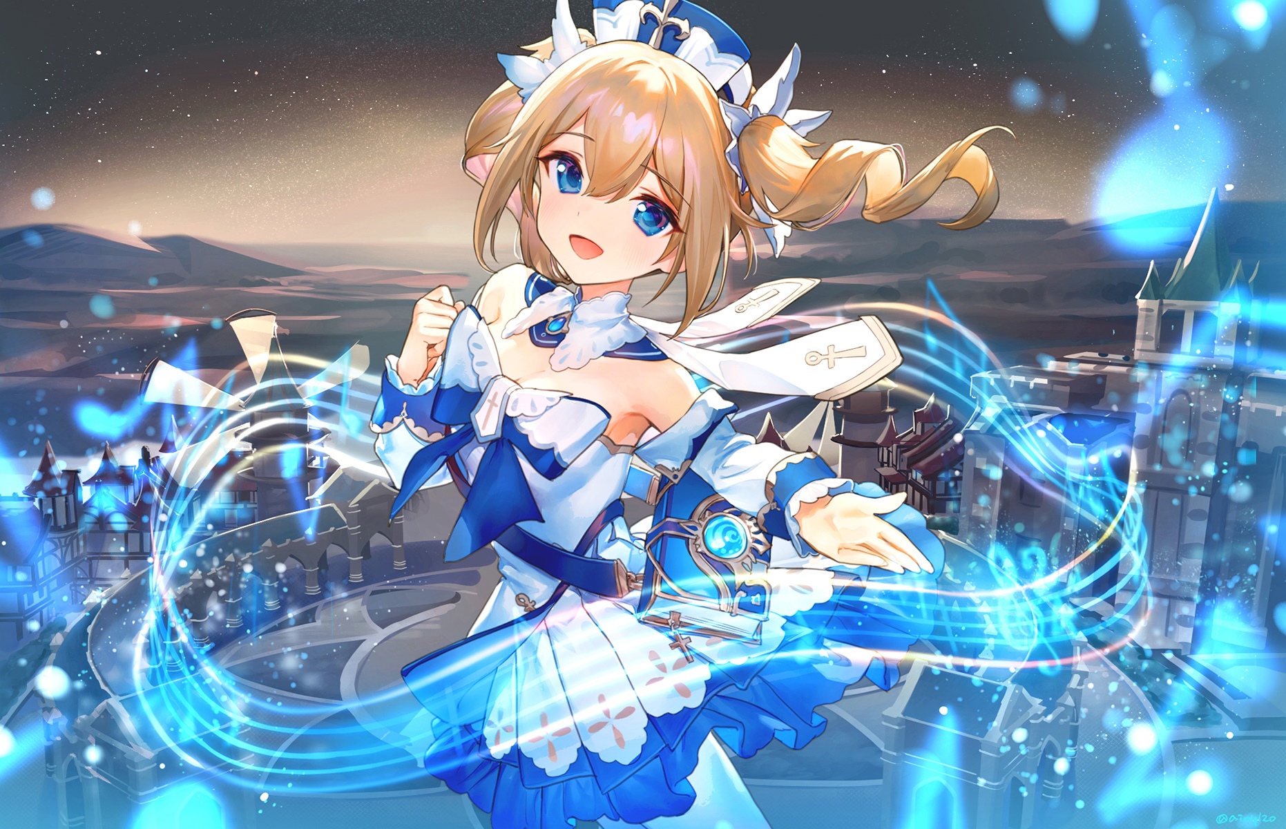Barbara from Genshin Impact singing with water magic HD Wallpaper