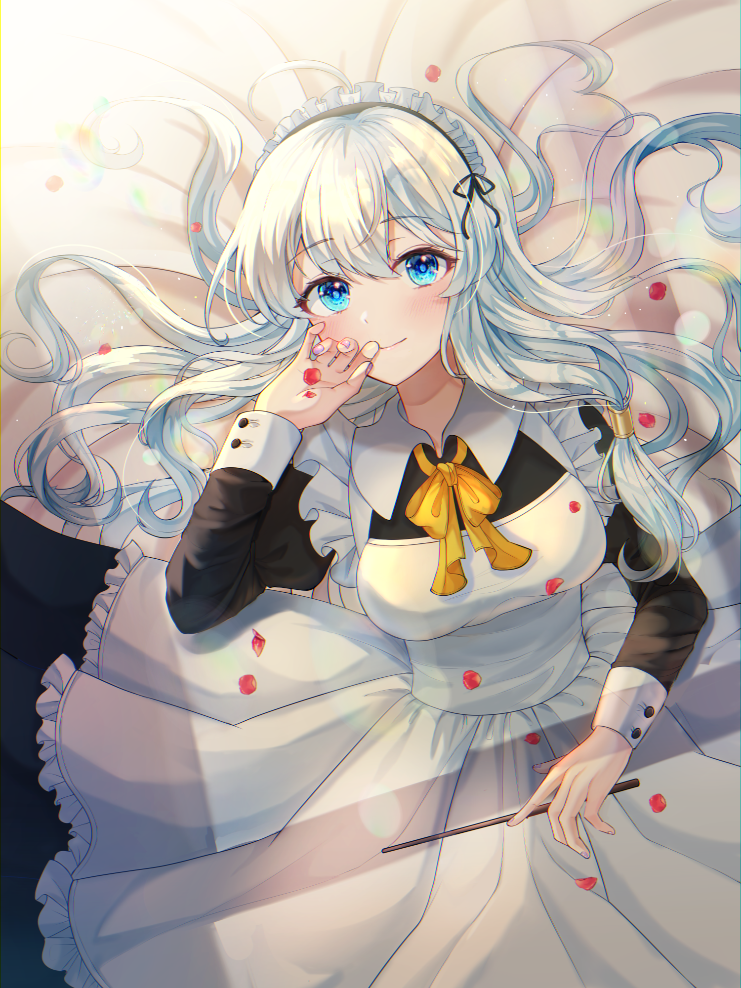 Elaina in a maid outfit with silver hair and blue eyes HD Phone Wallpaper