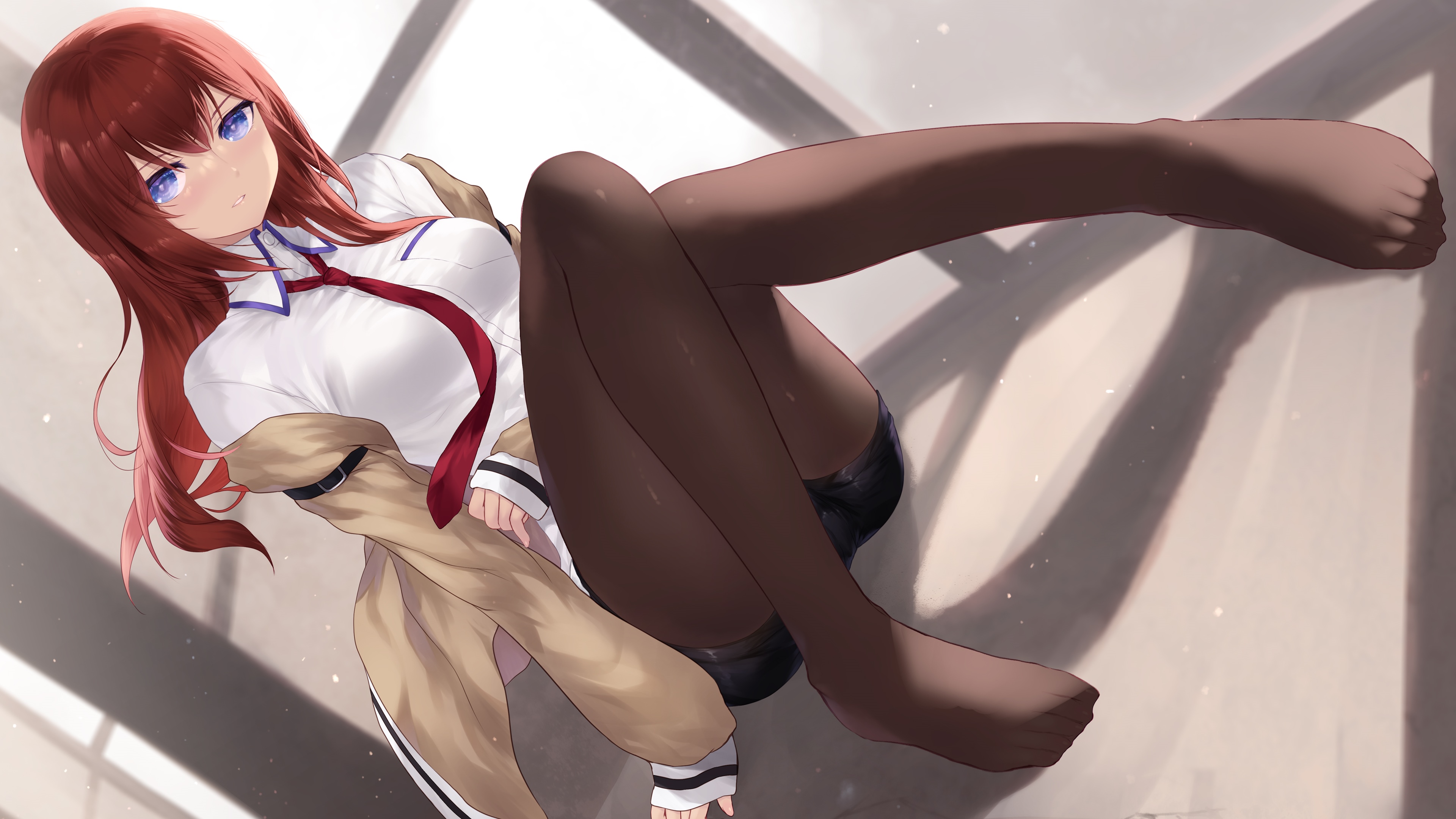 Makise Kurisu in pantyhose and short shorts HD Wallpaper