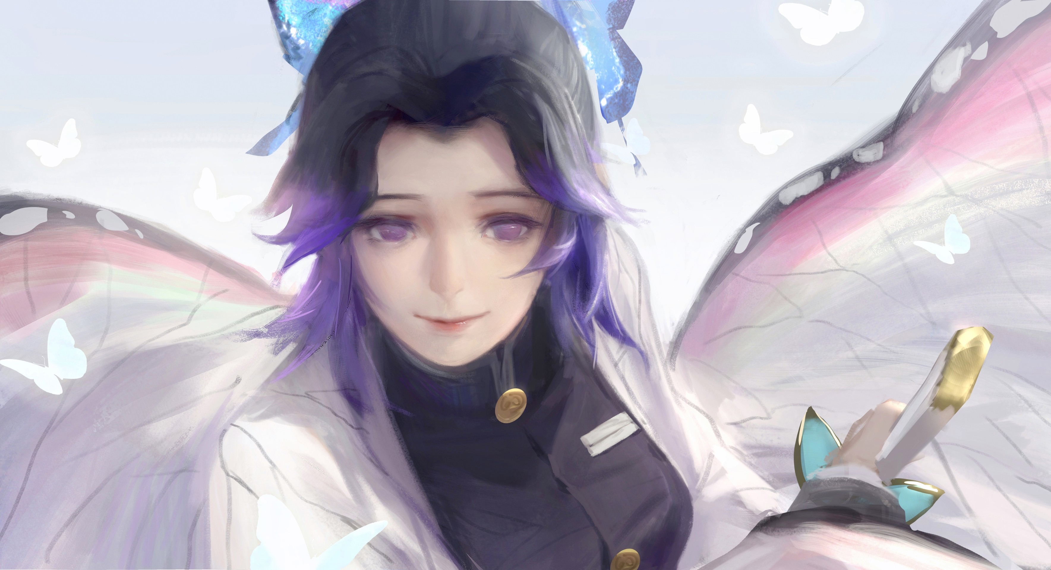 Kochou Shinobu from Kimetsu no Yaiba with butterflies HD Wallpaper