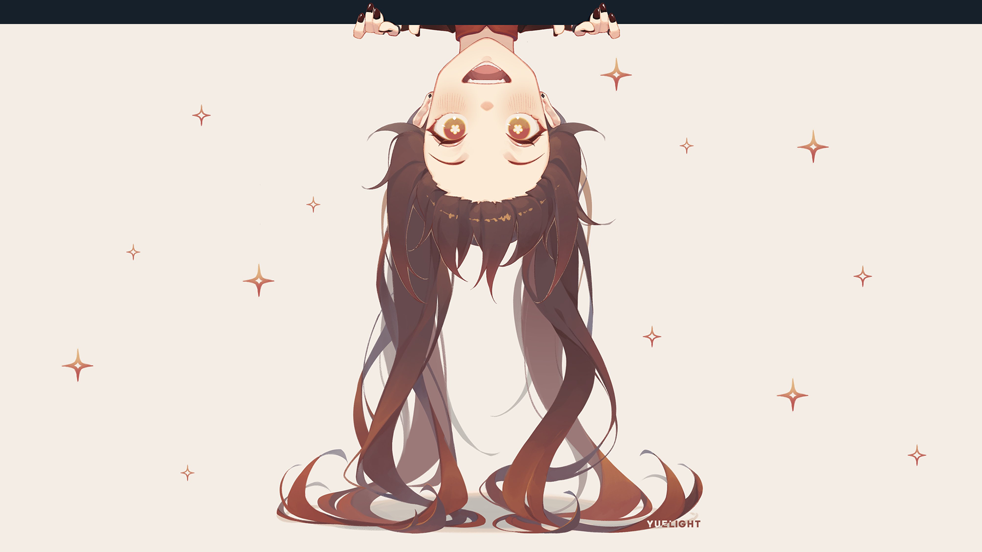 Hu Tao upside down with long brown hair HD Wallpaper
