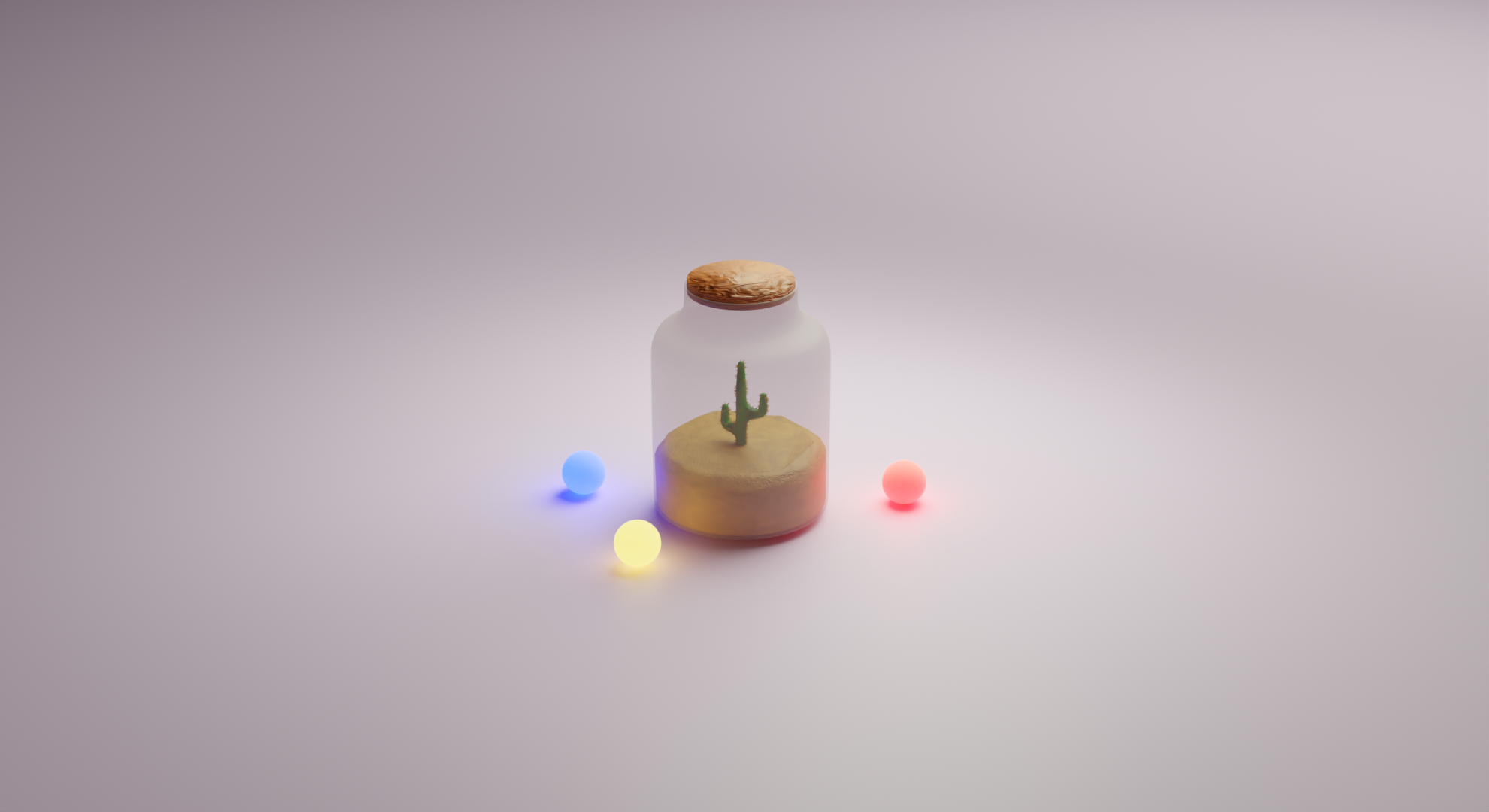 Jar with cactus and glowing balls HD Wallpaper